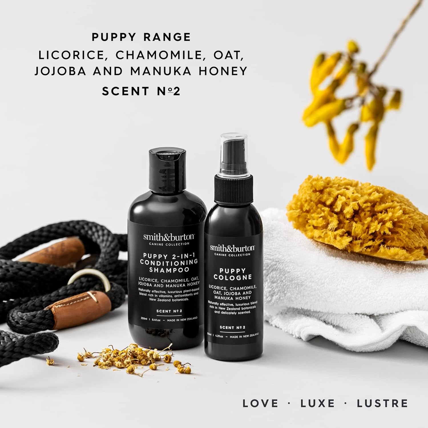 smith&burton Puppy Luxe Set, Complete 4-Step Gentle Puppy Grooming Kit with Conditioning Shampoo, Cologne, Soothe Balm & Cleansing Wipes, for Ultimate Coat Lustre, Gentle Skin Care, Plant-Based