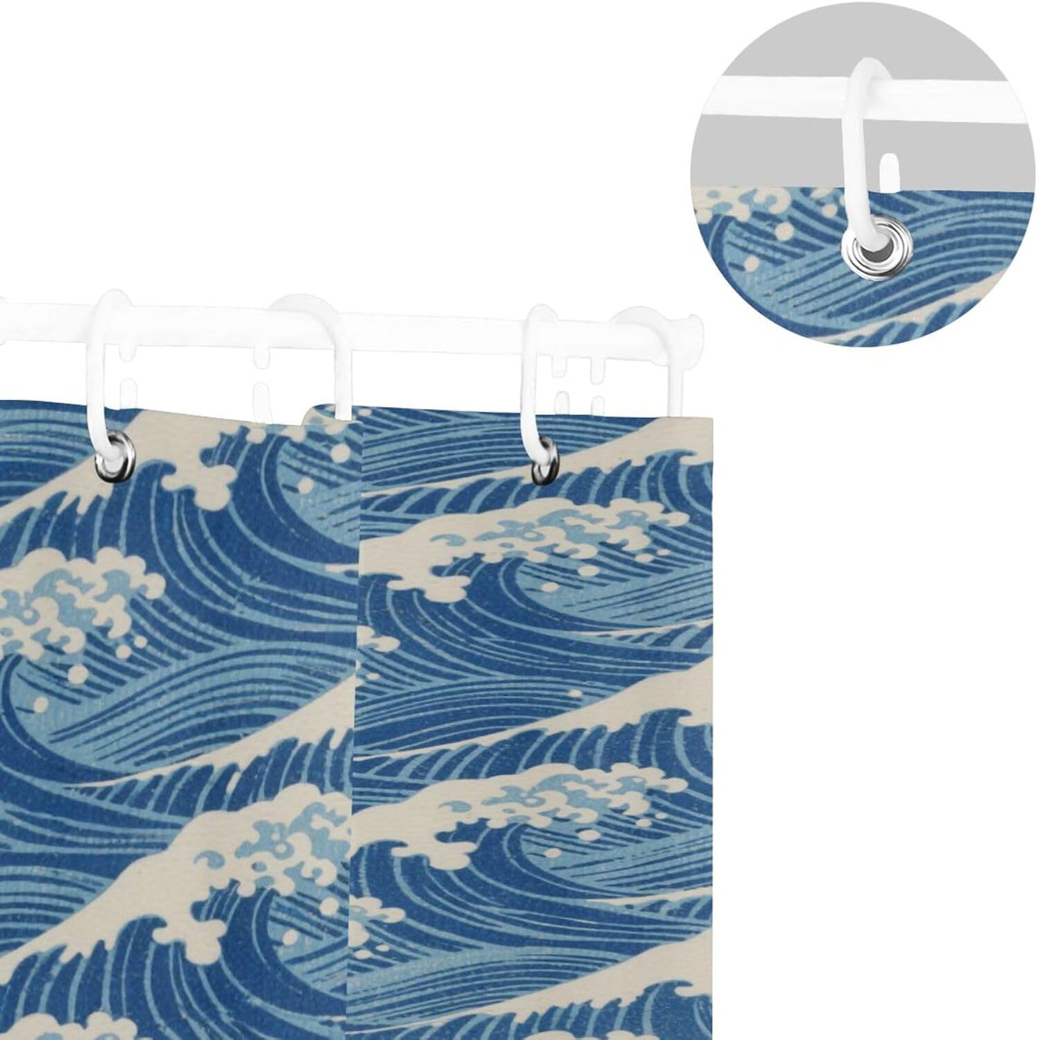 72x72 Inch Cloth Water Proof Shower Curtains with Curtain Washable Tub Curtain Liner for Modern Bathroom Japanese Style Waves Blue