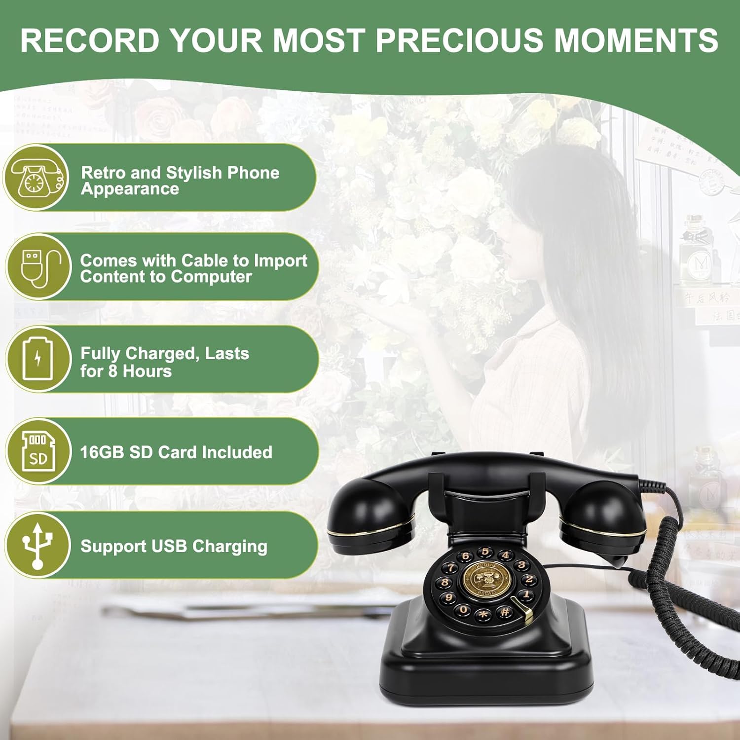 RDYMONKEY Libro degli ospiti audio per matrimonio, telefono retrò per messaggi vocali personali, libro degli ospiti, alternativa per matrimoni, feste e compleanni, memoria da 8 GB (nero)