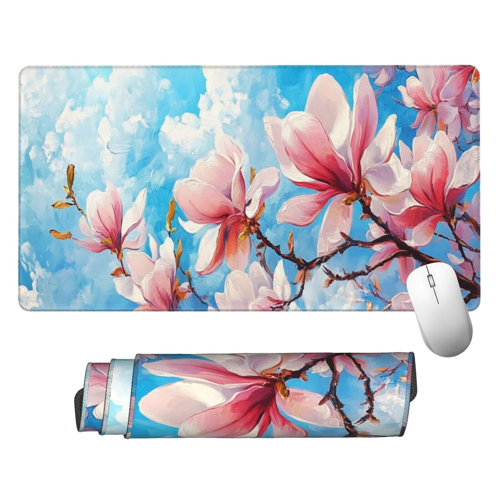 Podkładka pod mysz w kwiaty XXL chmura 1600 x 800 x 3 mm mata biurkowa zmywalna podkładka do gier na laptopa, z antypoślizgową gumową podstawą do gier, komputera, personelu biurowego Y1113