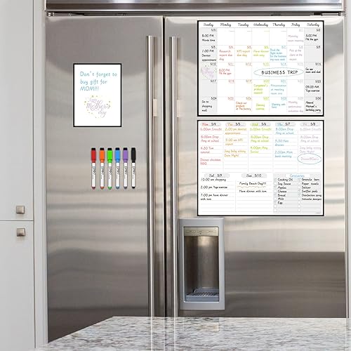 Miniatura 7 de JJPRO Calendario mensual magnético de borrado en seco y pizarra blanca semanal para nevera, planificador mensual, pizarra semanal de borrado en seco