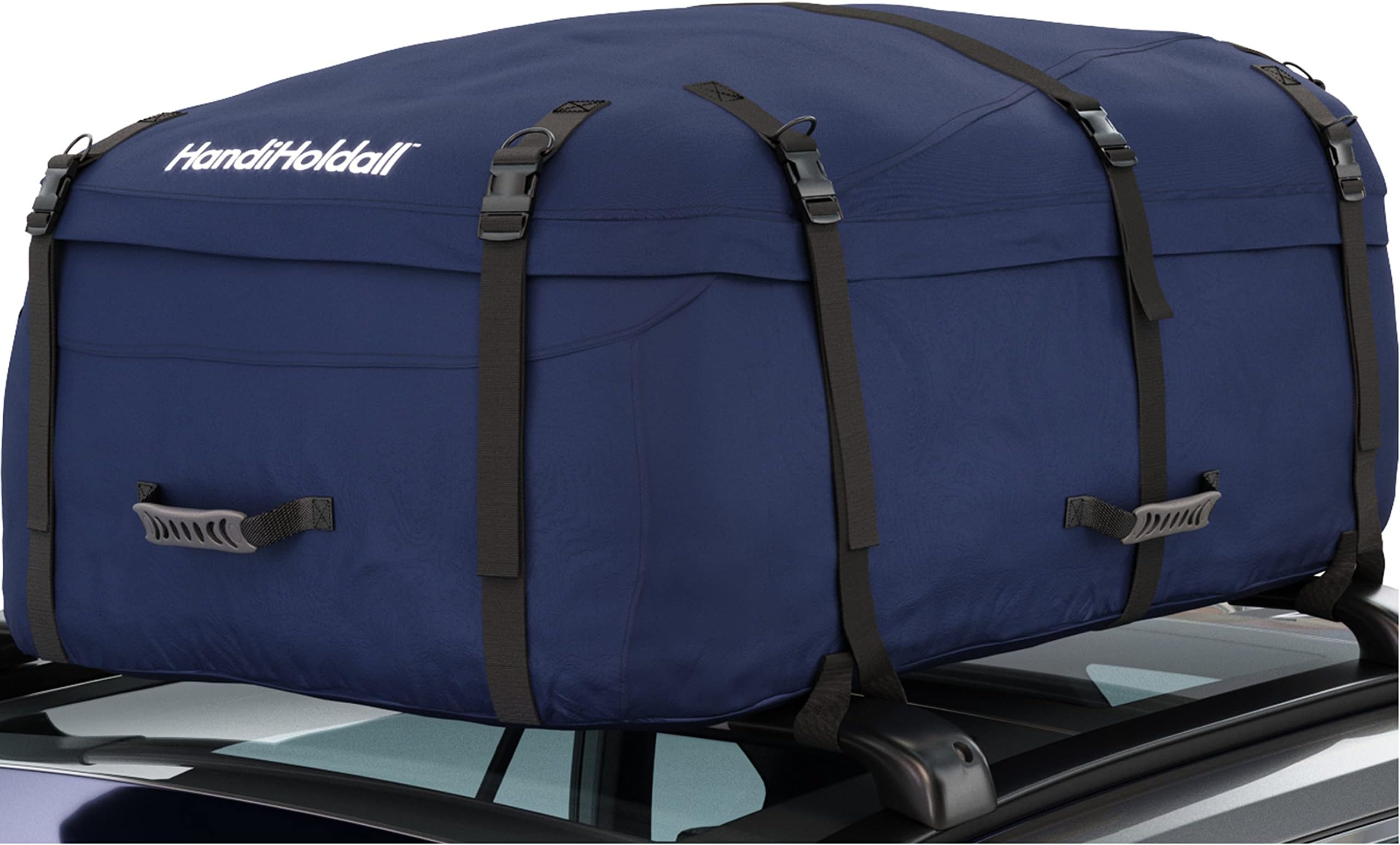 HandiWorld HandiHoldall Large 330 Litres Soft Roof Box; Foldable Weather Resistant Roof Bag with Solid Base; Navy Blue