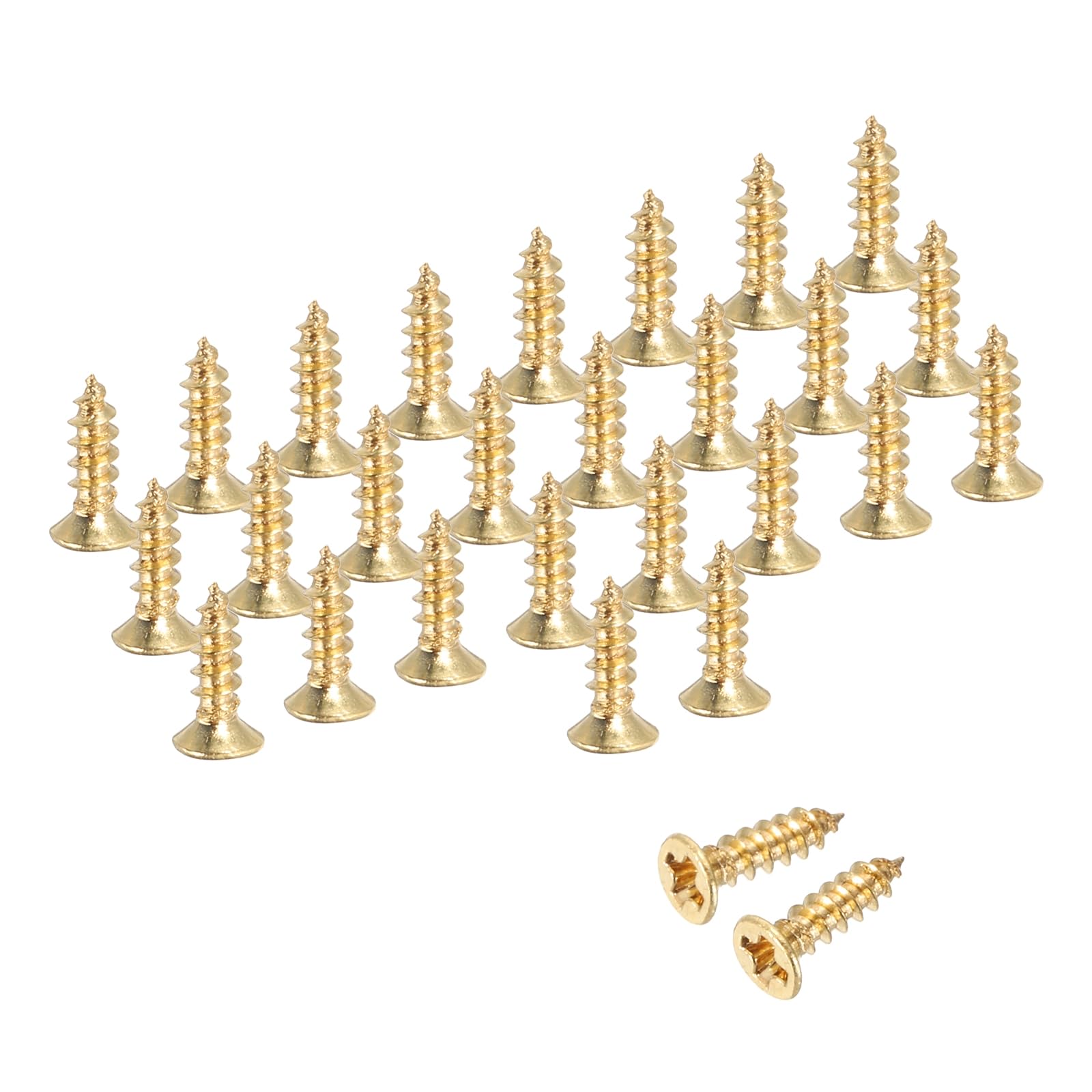 sourcing map Brass Phillips Wood Screws, M2 x 5mm Brass Phillips Flat Wood Screws Self-Tapping Furniture Connector for Door Hinges, Wood Crafts and DIY Projects,(Gold Tone, Pack of 88) — image 1