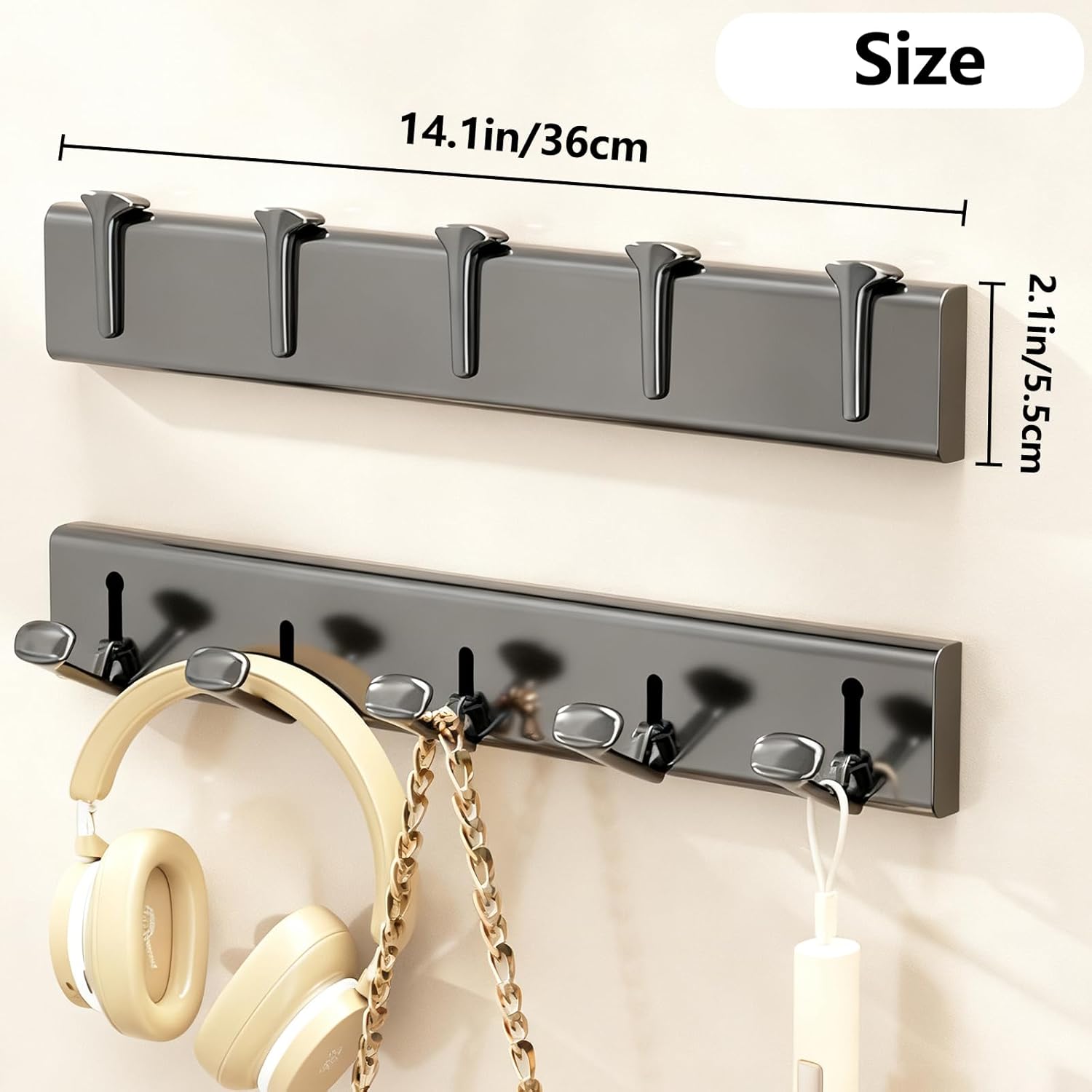 Foldable Coat Rack Wall Mount Hooks Grey Coat Rack with 5 Hooks Wall Hooks for Hanging Hat Key Bag Towel Coat Holder Towel Hooks for Bathroom Entryway Bedroom Kitchen Utility Room