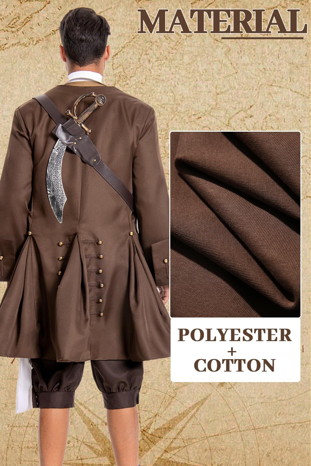 Men's Medieval Pirate Jacket Steampunk Coat Captain Adult Halloween Cosplay Costume Carnival Costume - Image 3