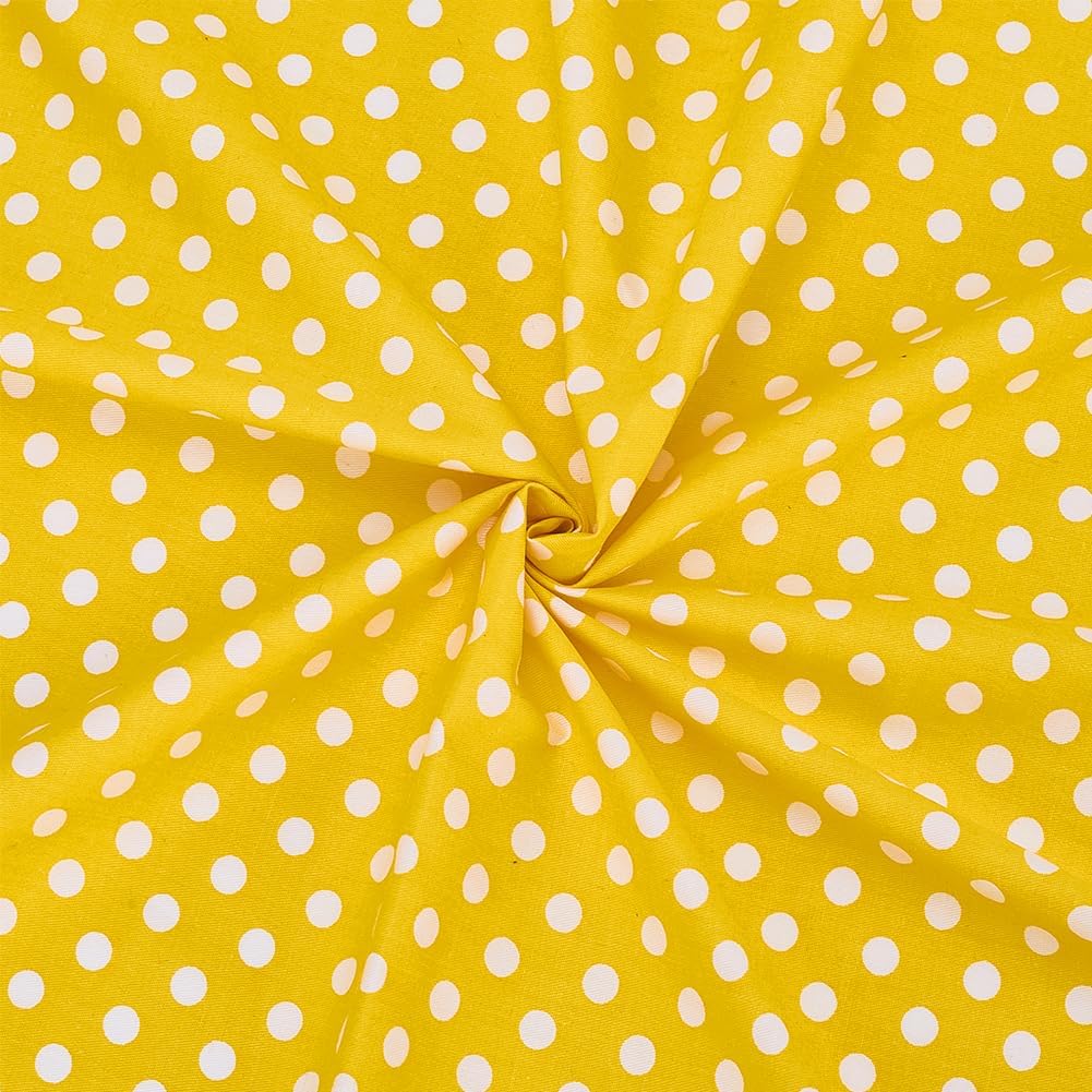 AHANDMAKER 1.09 Yards Cotton Quilting Fabric, 63" Wide White Polka Dots Printed Yellow Cotton Fabric Quilting Patchwork Fabrics for Handmade Sewing Clothing Accessories DIY Craft Supplies
