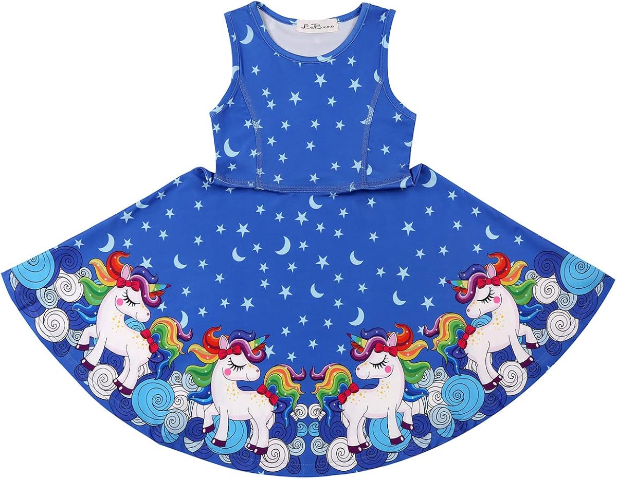 LaBeca Girls Dress Sleeveless Long Sleeve Kids Toddler Little Big Girl Unicorn Mermaid Casual Dresses