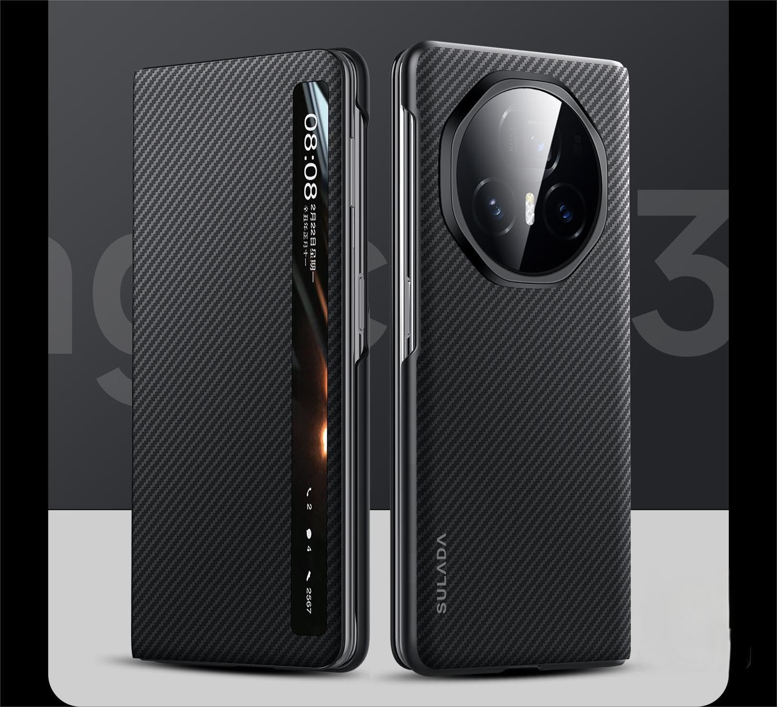 für Magic V3 Ständer Klapphüllen View Window + Wireless Charge,Carbon Fibre Magnetic Flip Folio Handyhülle für Honor Magic V3(4)