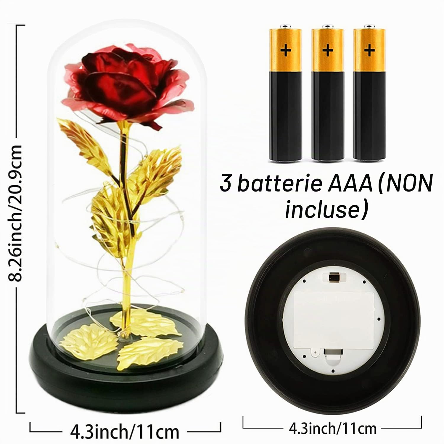 Regalo San Valentino per Lei Rosa Eterna Idee Regalo Donna Compleanno Rose Bella e la Bestia Regali San Valentino Rose Incantate in Cupola Vetro con Luci LED Regalo Mamma Amica Fidanzata Ragazza Nonna