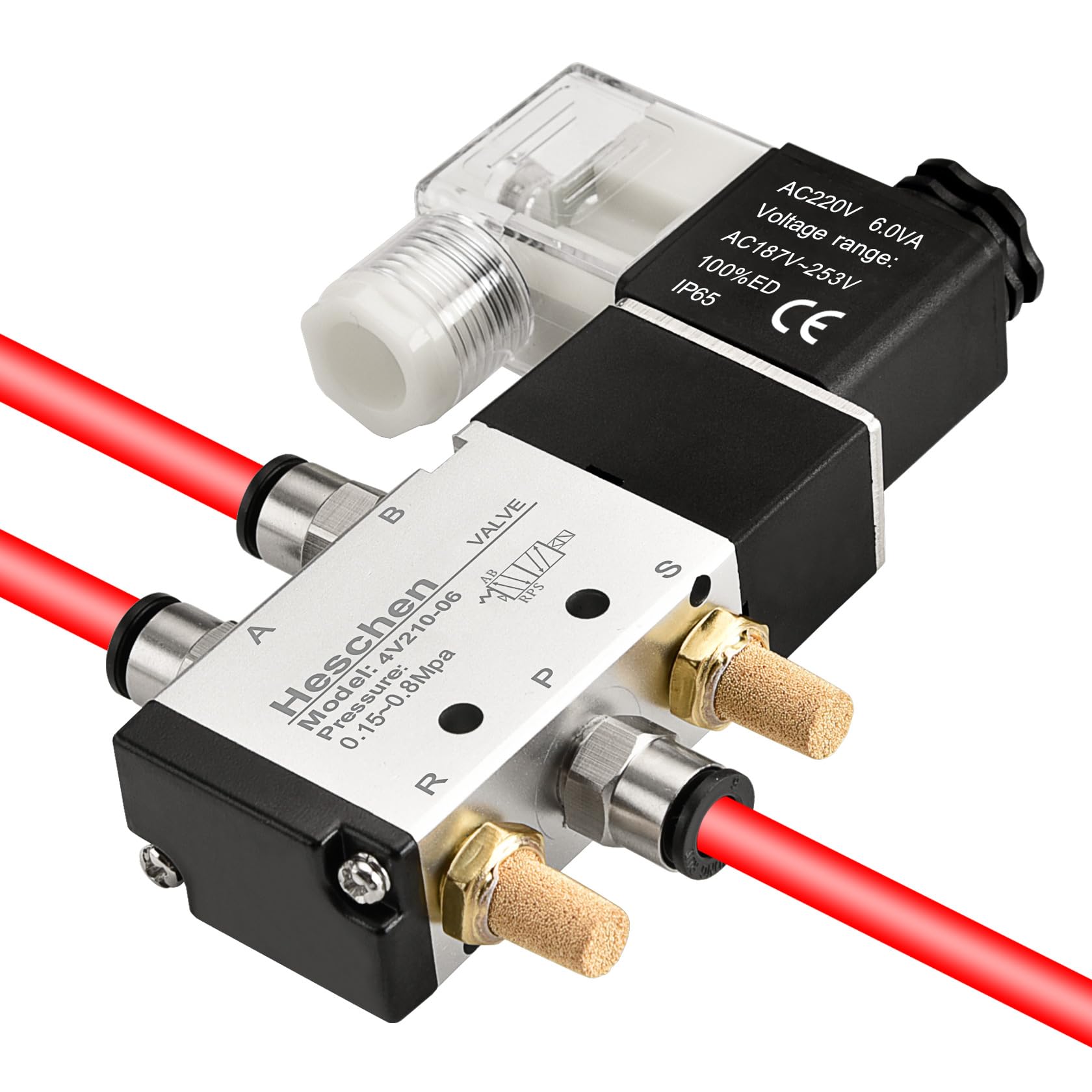 Heschen Elektrisch Pneumatisch Magneetventiel 4V210-06 AC220V PT1/8 5 Manier 2 Positie