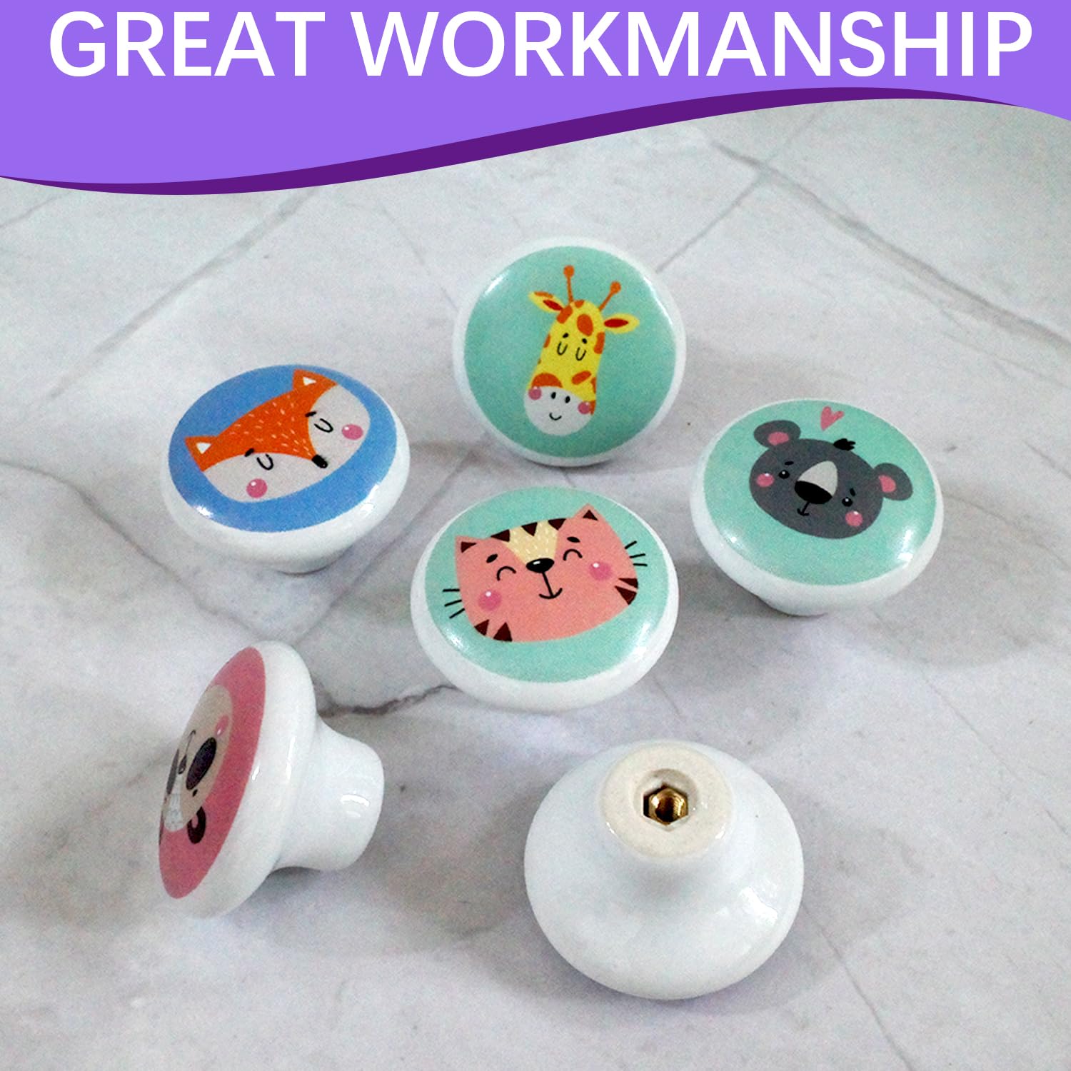 6pcs Poignee De Meuble Cuisine Ceramique Bouton De Meuble Enfant Animaux Bouton De Porte Cuisine