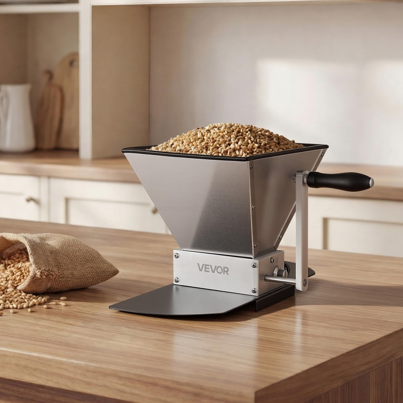 VEVOR Mulino per Cereali Manuale, Macinino a Mano Macina Malto per Produzione Birra Fatta a Casa, Macina Cereali per Malto Regolabile con 2 Rulli in Acciaio Inox, Tramoggia da 4 Litri, Piastra di Base