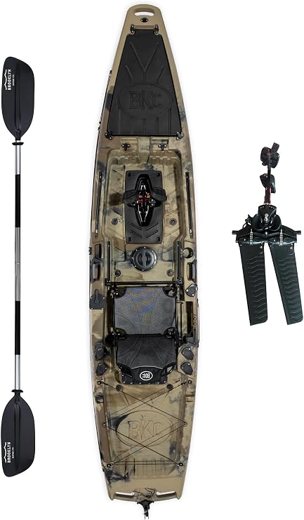 Brooklyn 12.5 Pro Pedal Propeller Drive Fishing Kayak by BKC, Sit-on-Top Single Kayak with Rudder System, Dry Storage, Rod Holders & 550 lb Capacity