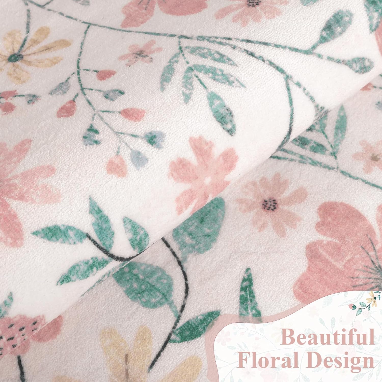 SHACOS Pink Floral Area Rugs 5x7 Nursery Rug, Machine Washable Boho Rugs for Bedroom, Non Slip Soft Floral Low-Pile Carpet for Living Room Kids Room Dining Room Entryway Indoor - Image 5