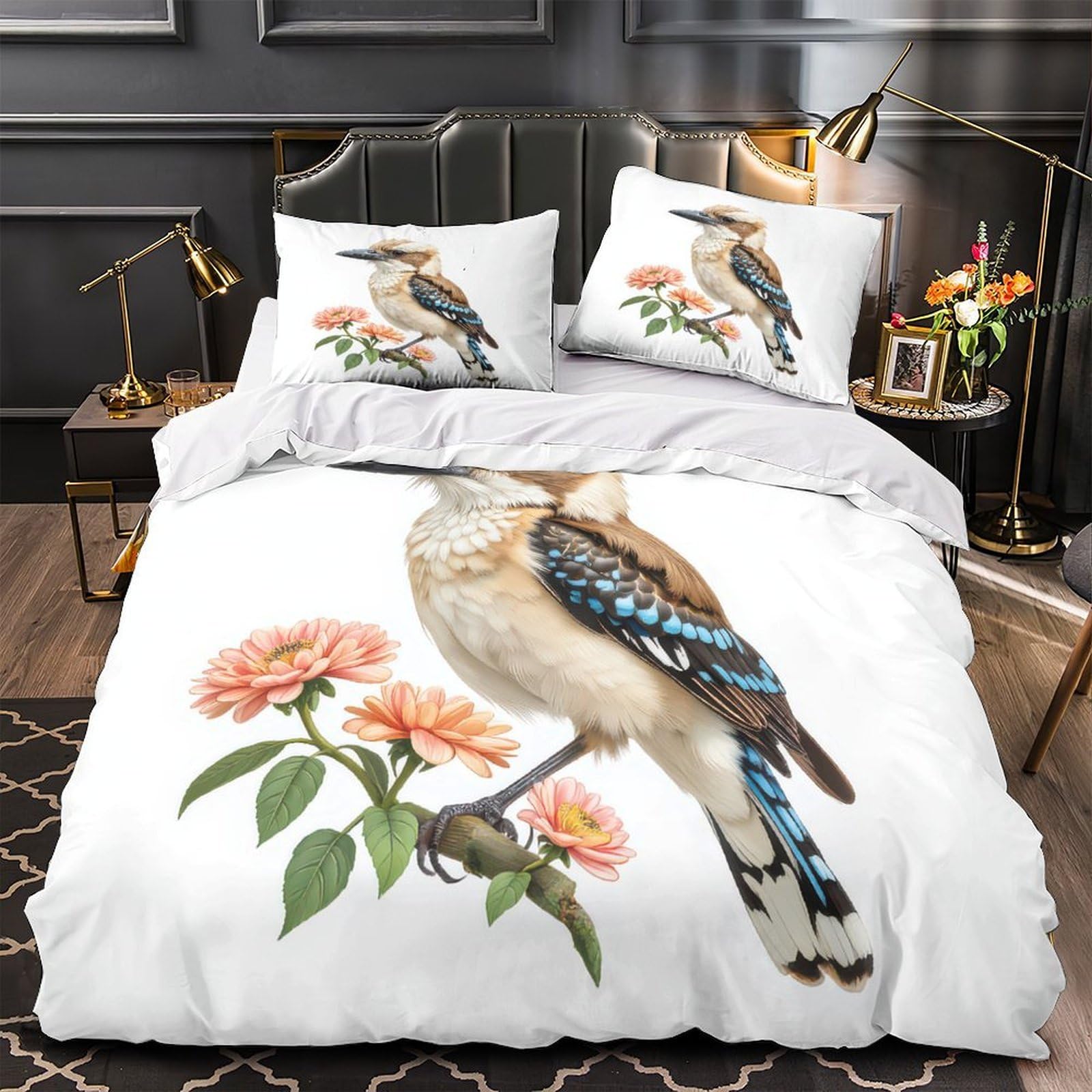 Parure de lit oiseau 3D Kookaburra housse de couette 220x240 et 2 taies d'oreiller