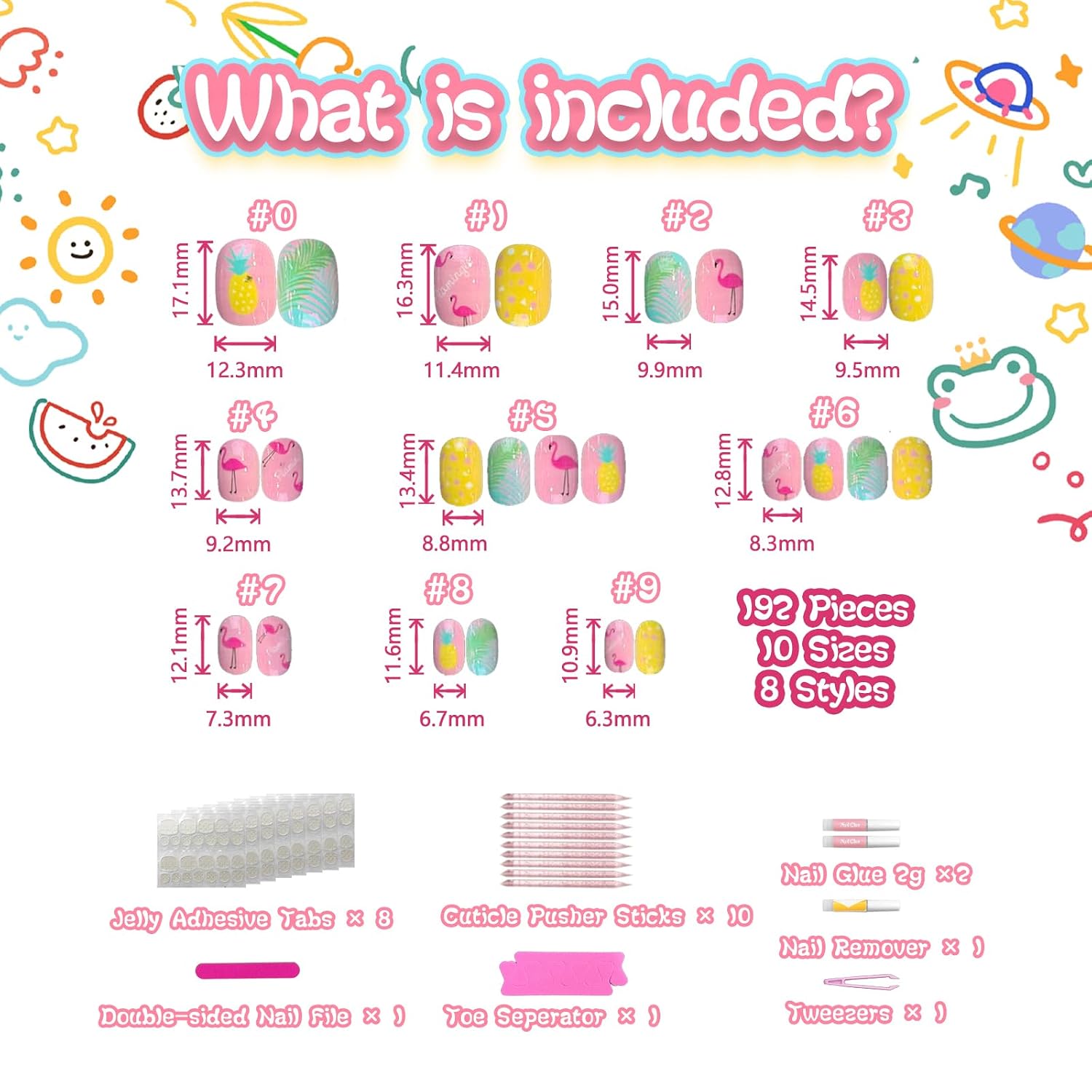 HAIOLORPRO Press on Nails for Kids 192Pcs 10 Sizes,Fun Gift for Kids Girls