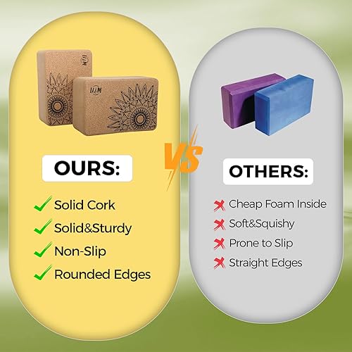 Miniatura 6 de U&M Bloques de yoga de corcho, juego de 2 bloques de yoga de corcho natural de alta densidad de 9 x 6 x 4 pulgadas, resistentes a los olores,