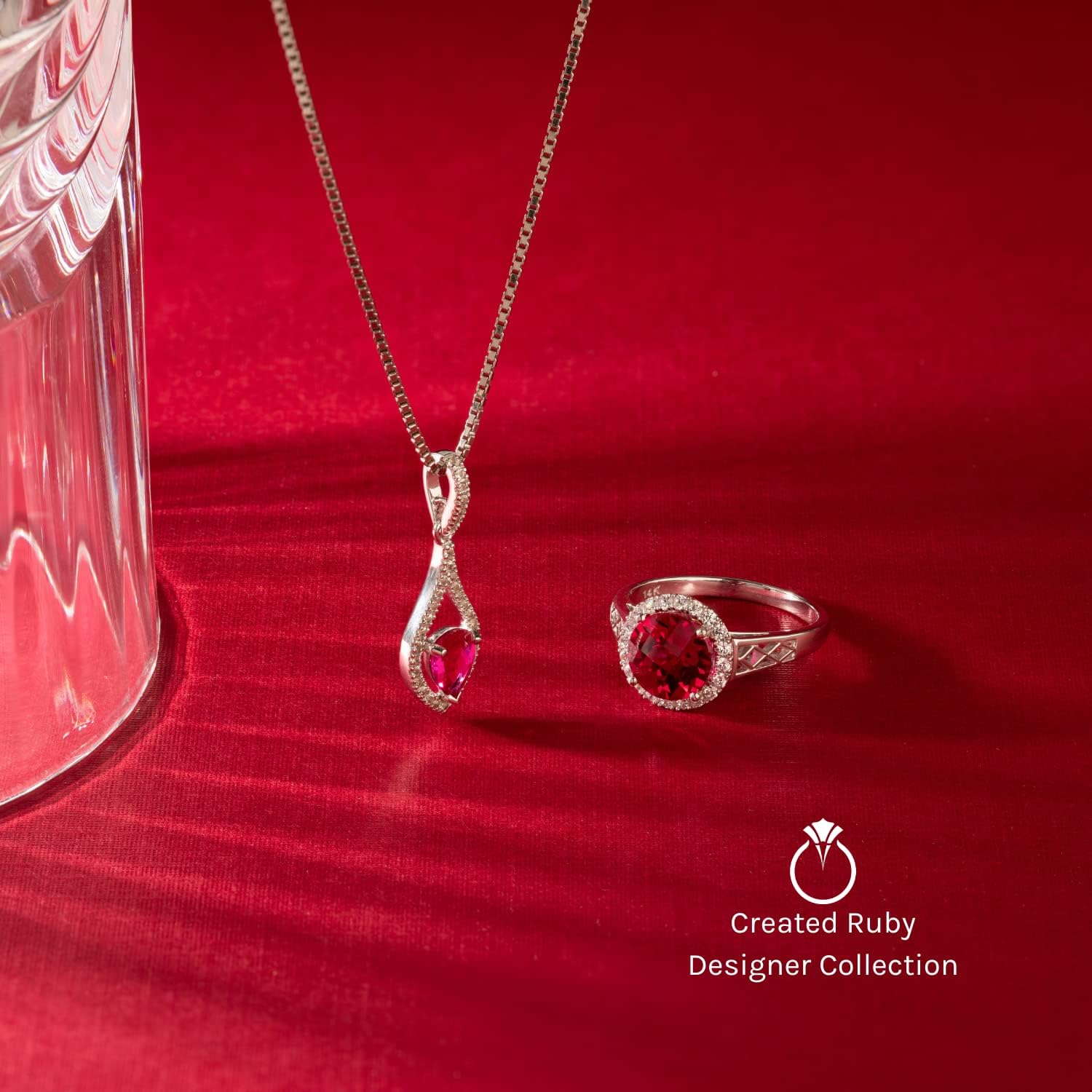 PEORA Solid 14K White Gold Created Ruby Pendant for Women, Classic Solitaire, Cushion Cut, 6mm, 1 Carat total, Valentines Gift for Women, Women Gift Ideas w/Jewelry Box, Sparkling V-Day Gift