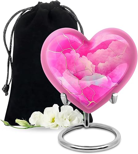 Pink Cremation Urns Human Remains Adult Male & Female - Heart Shaped Urns for Hu