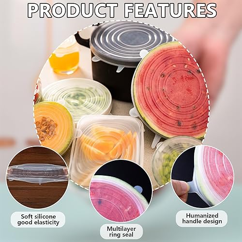 Miniatura 3 de 12 fundas rectangulares de silicona para alimentos, 6 tamaños, tapas elásticas reutilizables sobrantes, fundas herméticas para almacenamiento de