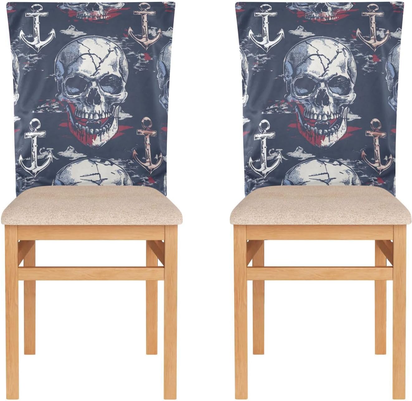 ALAZA Skulls Anchor Chair Back Cover Set of 6, Washable Reusable Removable Chair Slipcovers Decorative Chair Cover for Home Kitchen Wedding Party