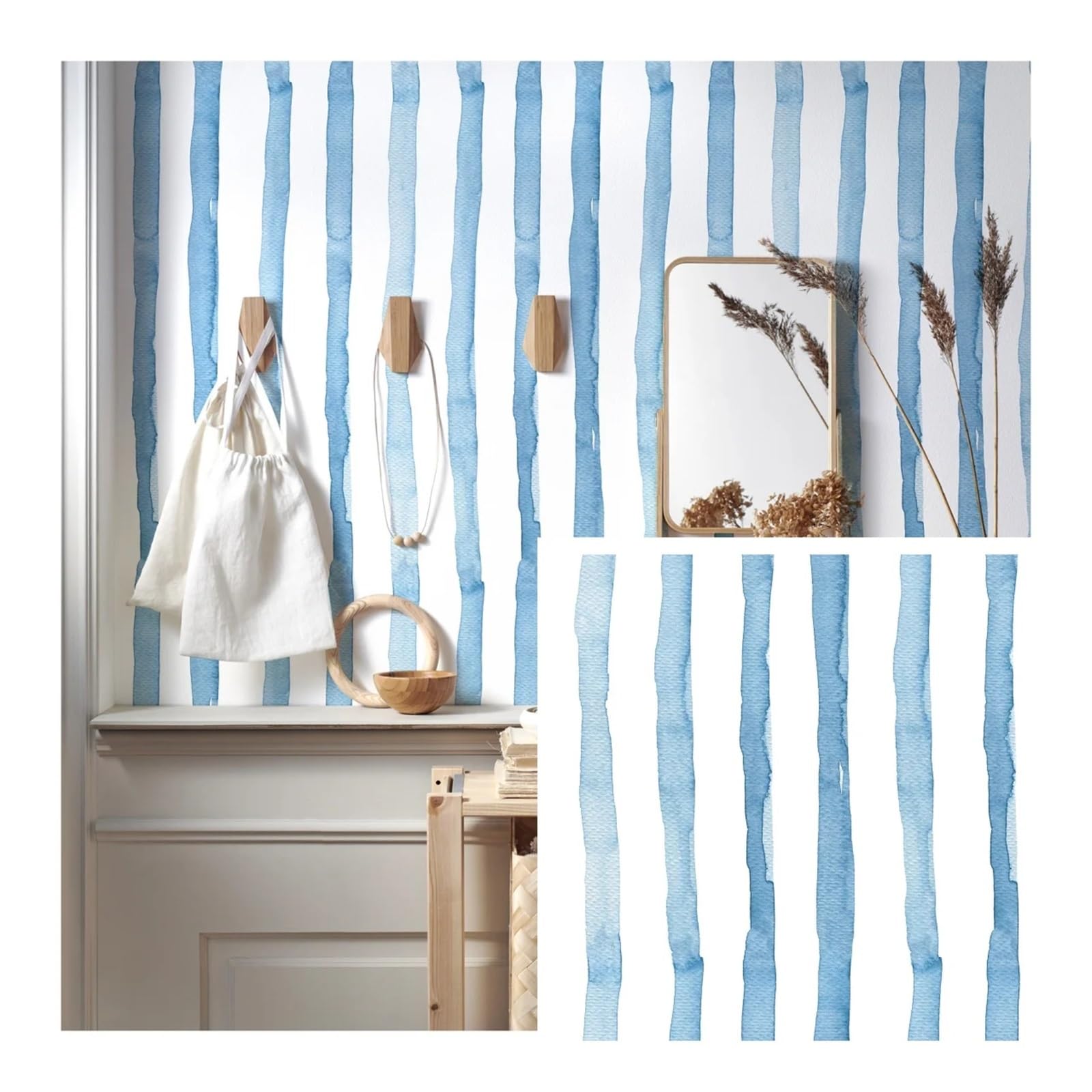 ITRHJTGP Wallpaper Stripes Peel and Stick Wallpaper Vinyl Removable Indigo Blue/White Self Adhesive for Bedroom Decorations(Color2,6mx45cm(236x17.7in))