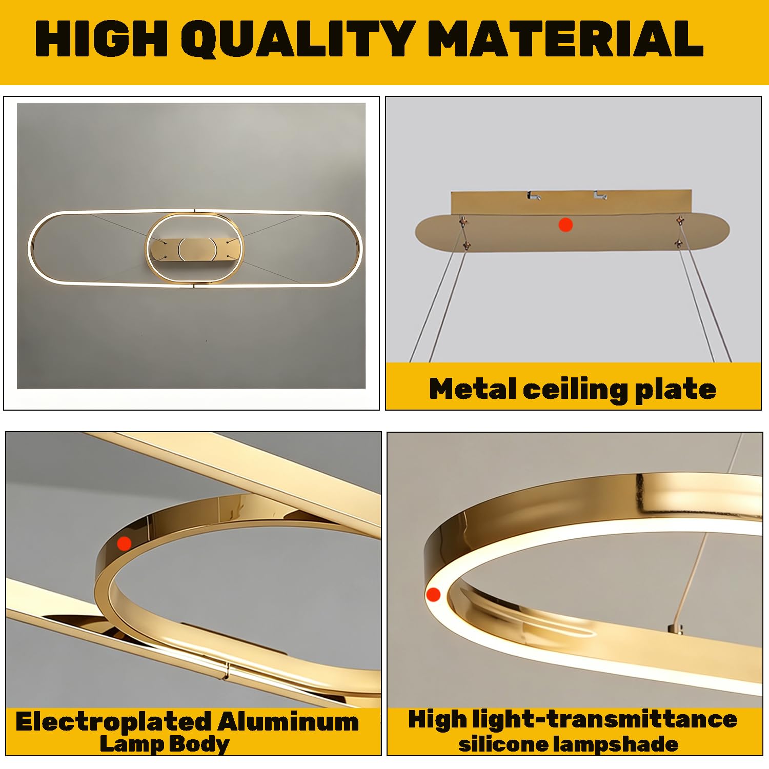 Moderne Chrom LED-Pendelleuchte,dimmbare lineare Esstisch-Kronleuchte 75W 3000K-6000K,ferngesteuerte verstellbare Luxus-Oval-Aluminium-Leuchte,Hängelampe für Kücheninsel,Esszimmer Büro (Gold, L120cm)