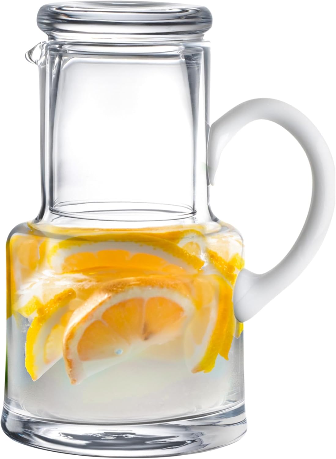 Barski - European Quality - Glass - 2 Pc Water set - 18 oz. Bedside Water Set - Desktop Water carafe - with 6 oz. Tumbler Glass - with Opal (white) Handle - Made in Europe