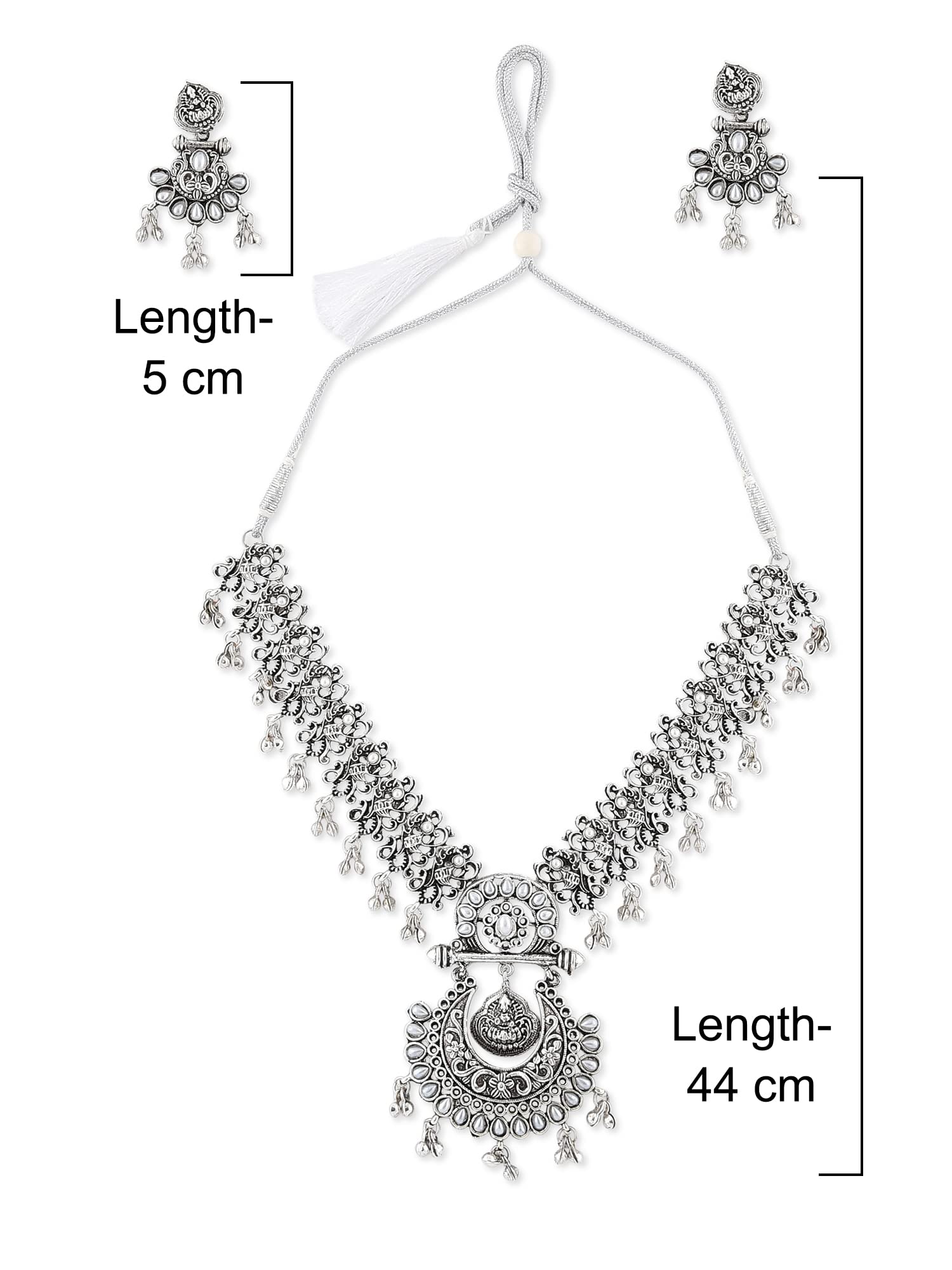 ZAVERI PEARLS Antique Silver Tone Goddess Laxmi Temple Necklace & Earring Set For Women-ZPFK10284