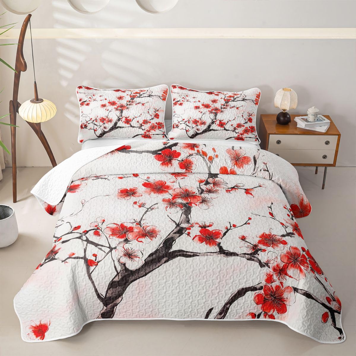 Homewish Set di biancheria da letto matrimoniale trapuntato con fiori di