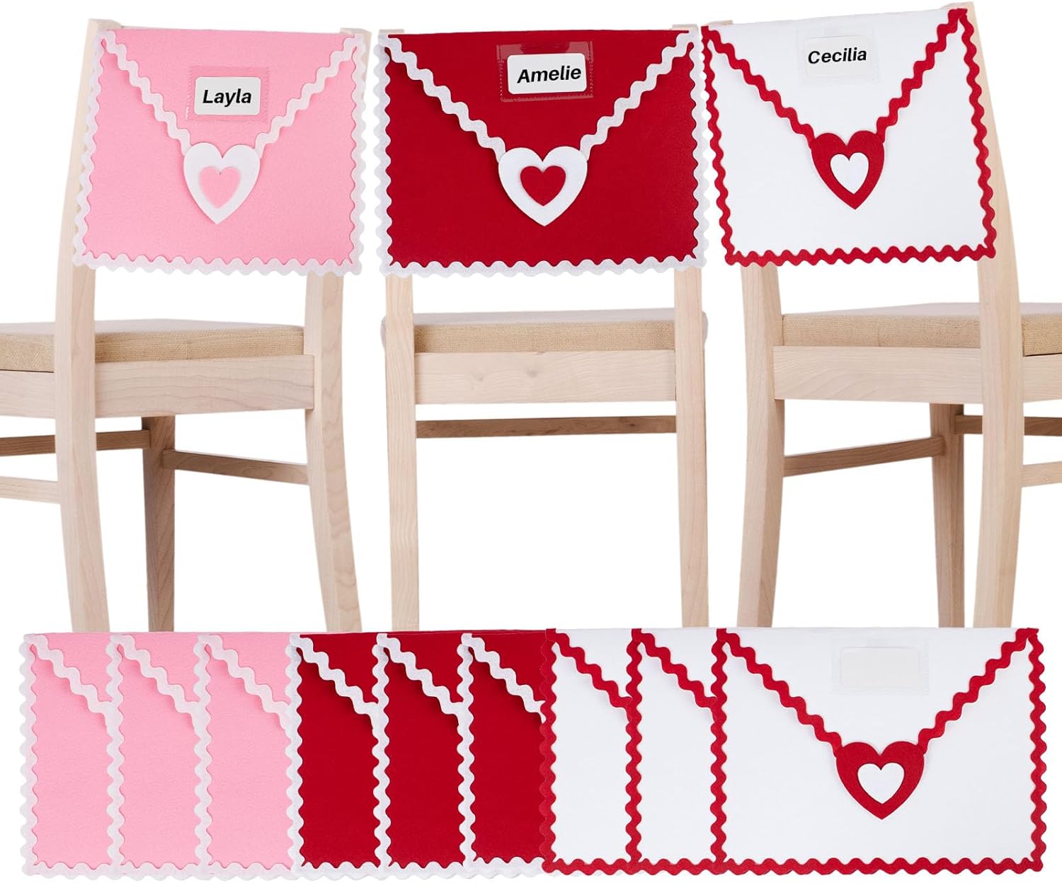 Valentine's Day Felt Mailbox for Kids Classroom -12 Large Chair Back Pockets with Cards, 14x10 inch Hanging Mailbox for Storing Valentine's Day Party Supplies