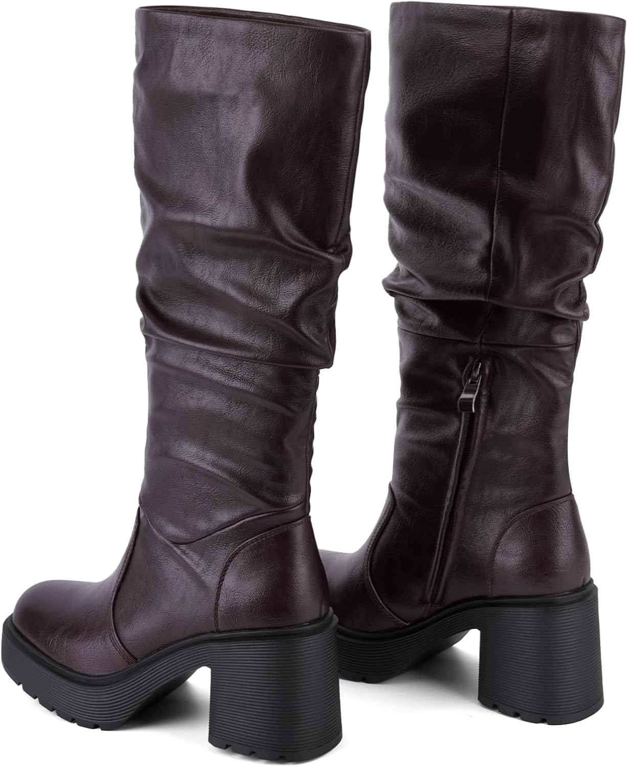 UBWDU Women's Platform Campus Knee High Boots Side Zipper Chunky Block heel Tall Boots Square Toe Long Leather Booties - Image 8