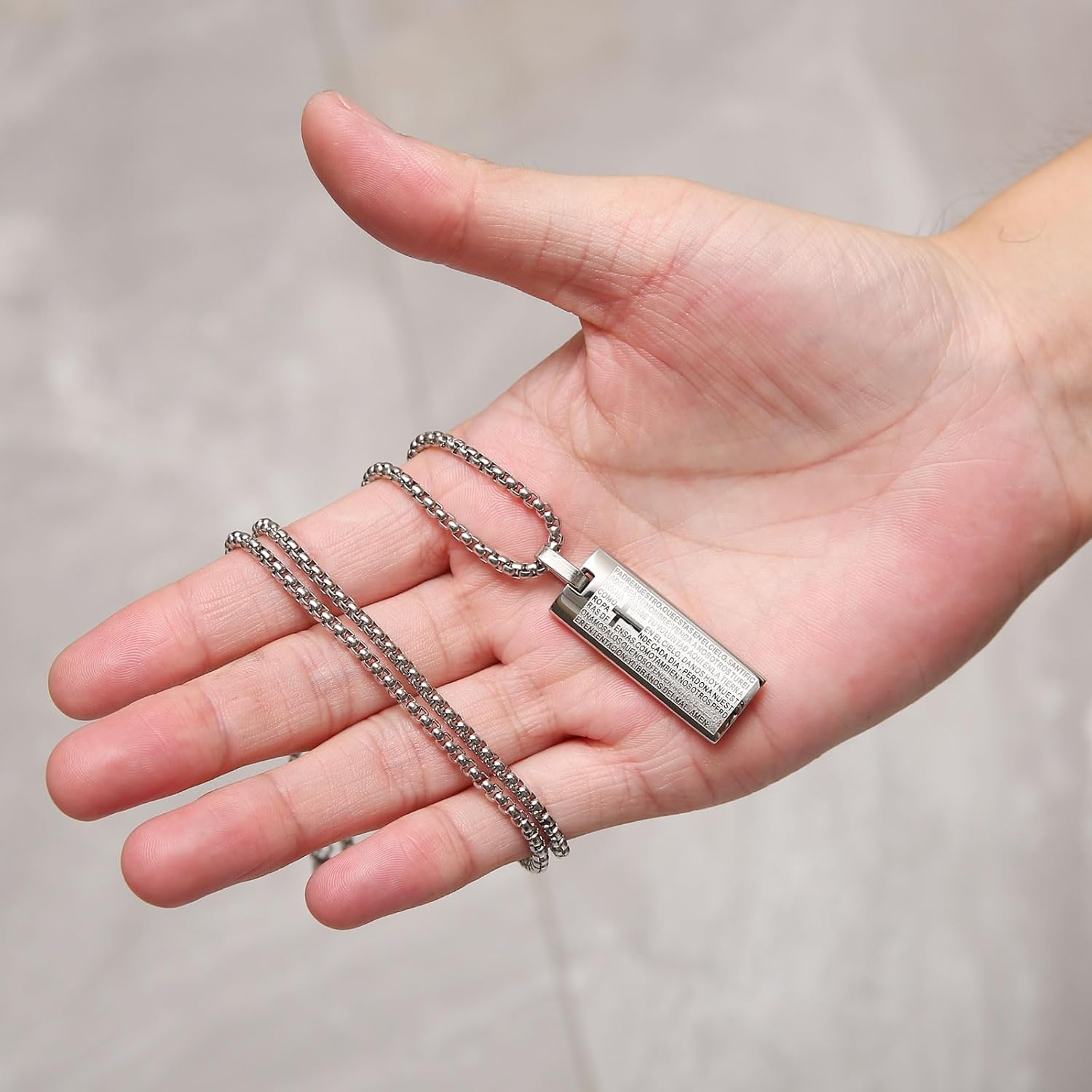 STWTR Spanish Lord's Prayer Necklace for Men Women Stainless Steel Retro Cross Bible Verse Necklace Pendant Jewelry Gift - Image 5
