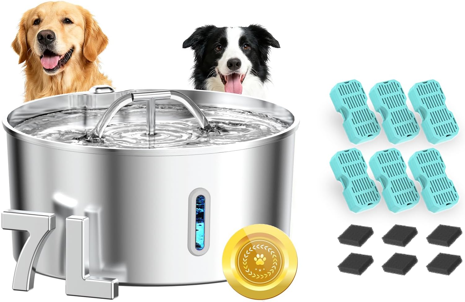 Dog Water Fountain for Large Dogs, 7L/236oz Stainless Steel Dog Fountain Water Bowl, Automatic Pet Fountain with Ultra Quiet Pump, Large Drinking Area