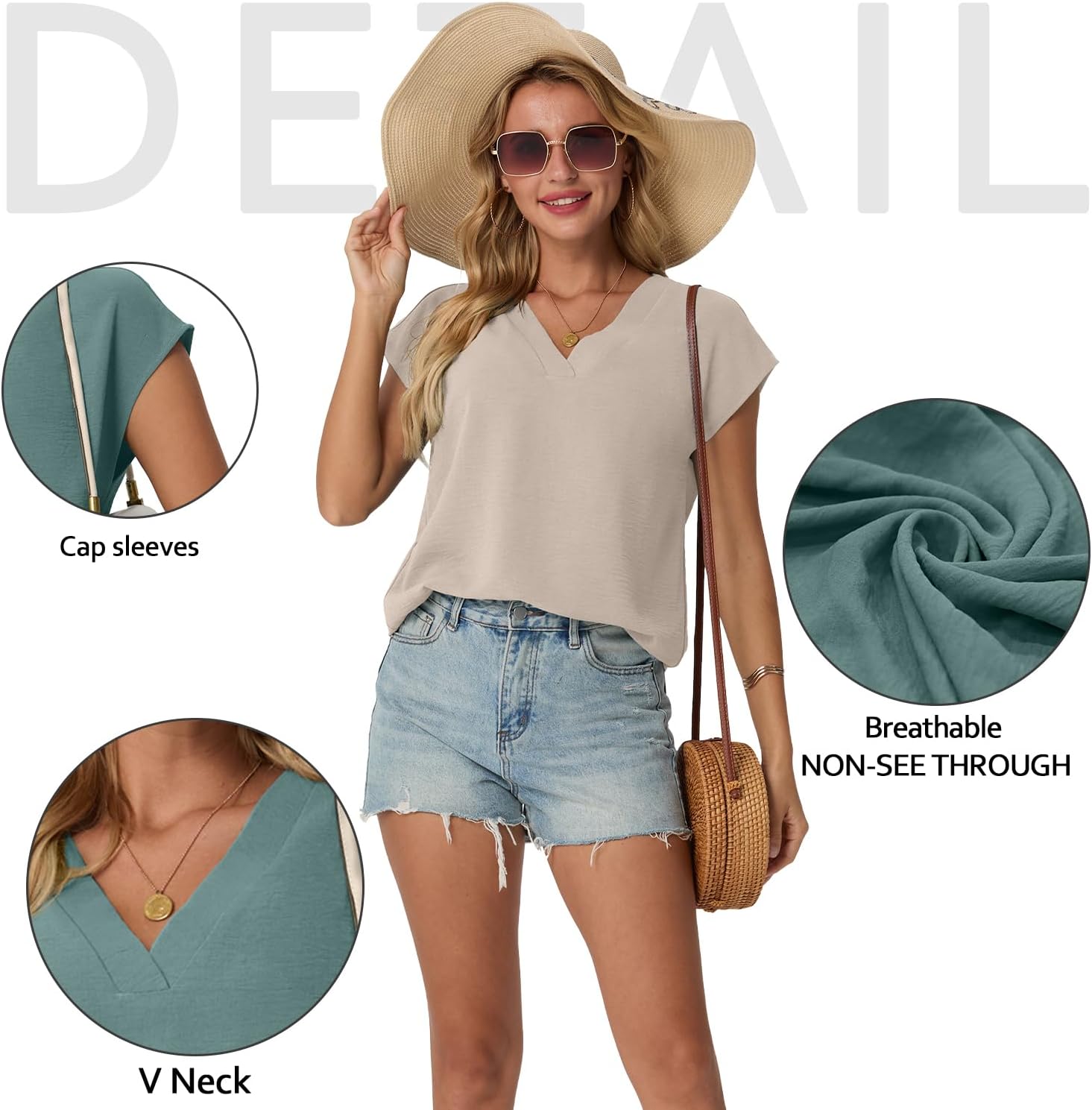 Lepunuo Womens Summer Tops Cap Sleeve Textured Dressy V Neck Shirts 2025 Work Office Blouses Business Casual Outfits - Image 3