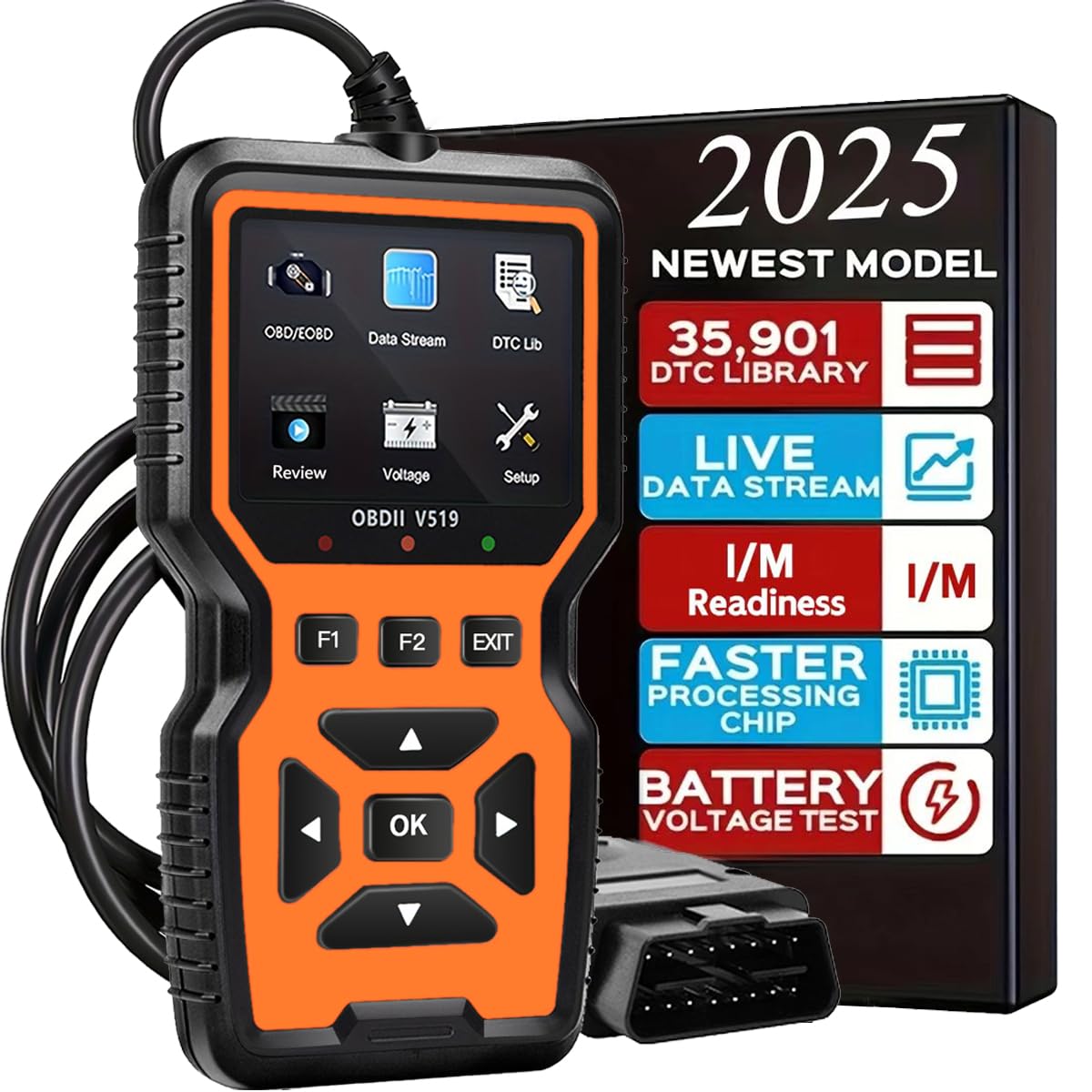 OBD2 Scanner Diagnostic Tool - Check Engine Light Code Reader, Reset Function, Data Stream, I/M Readiness, Full Features, Modes 6 &amp; 8, for All 1996+ Vehicles, Automotriz Scanner