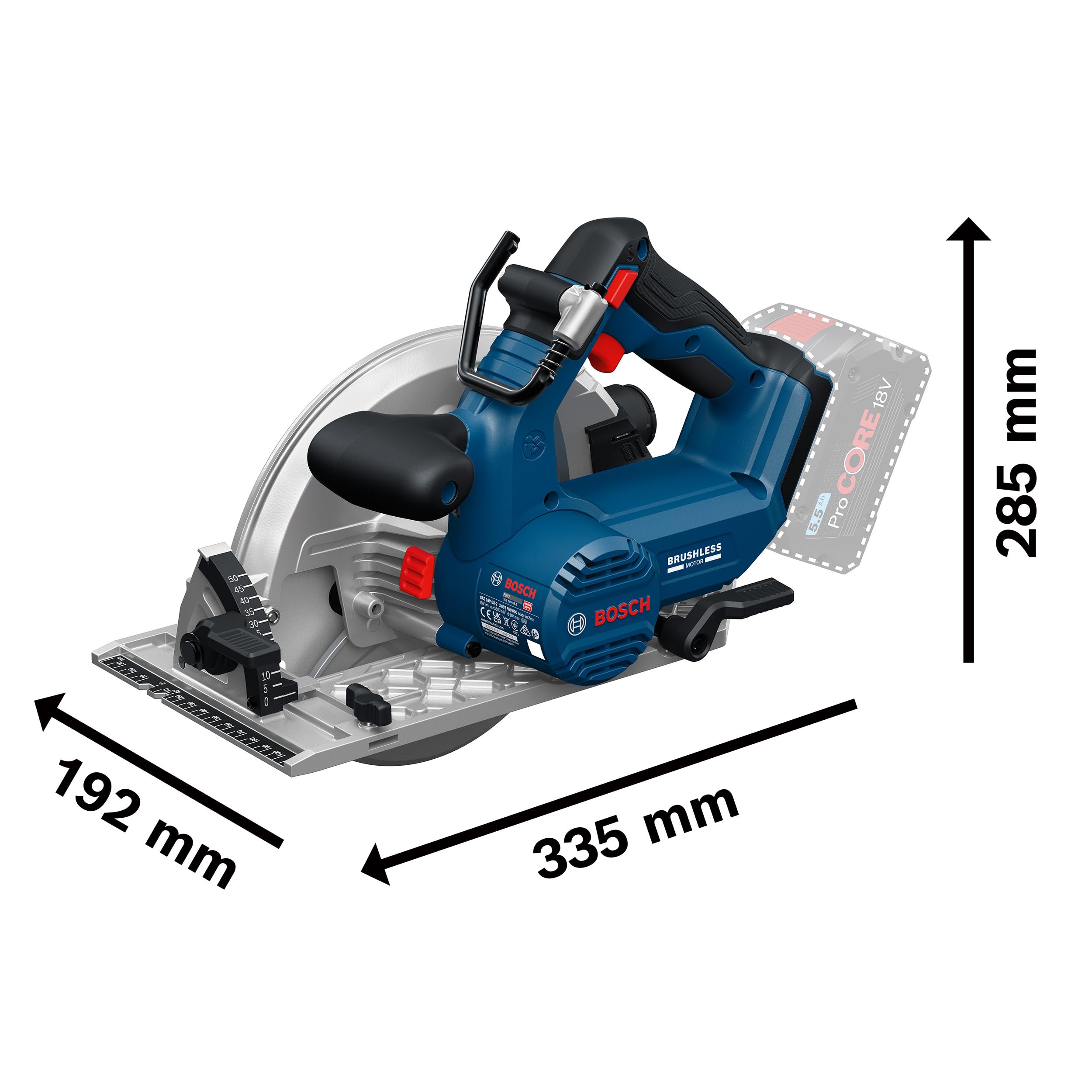 Bosch PRO 18V System Akku-Kreissäge GKS18V-68-2 (inkl. Gehrungsanschlag, Sägeblatt, L-BOXX 238)