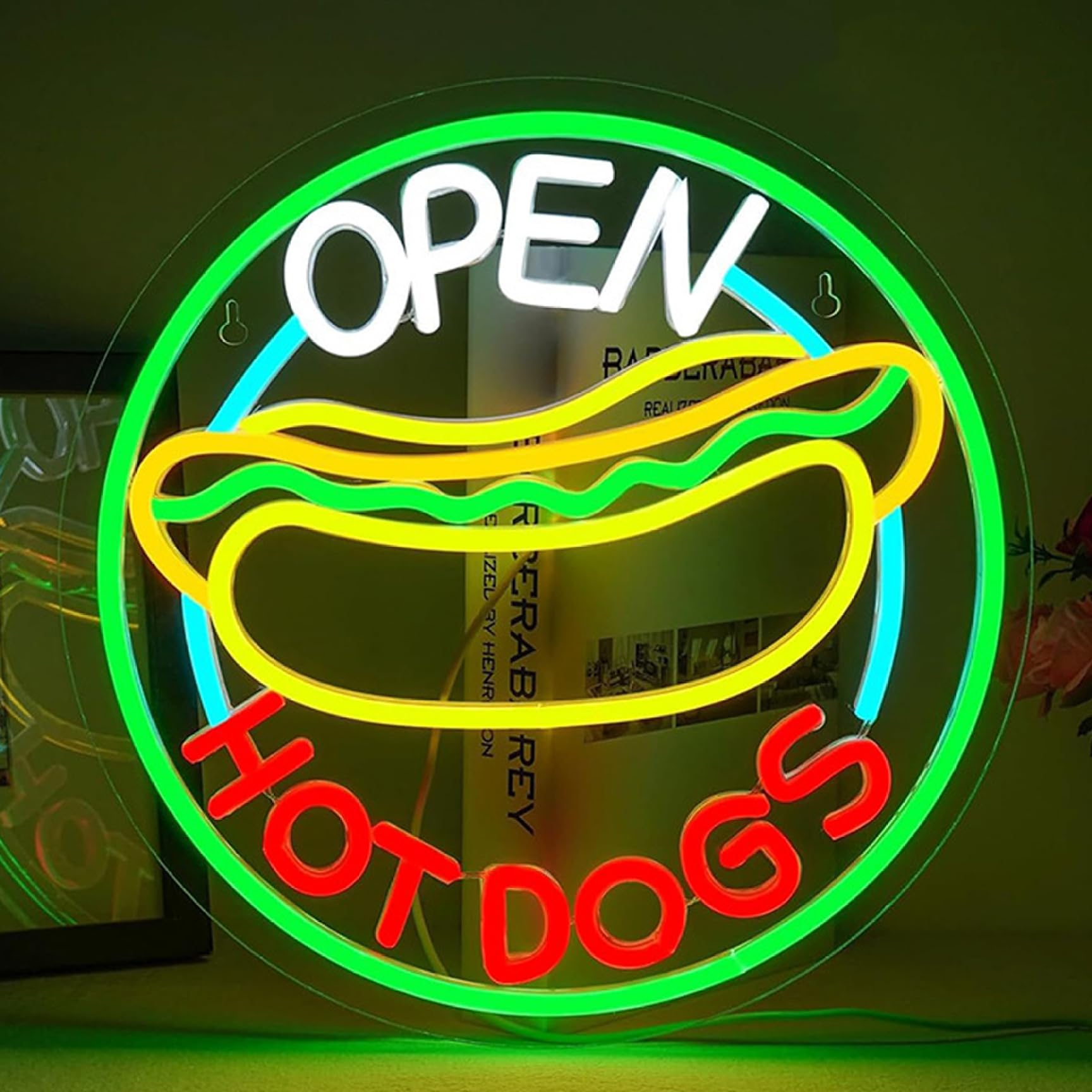 Light Signs, Hot Dog Sign, Hot Dog Neon Sign for Wall - 15x15 Inch Green LED Neon Light Signs for Restaurant, Bar, Diner Decor, Home Game Room Party Decorations