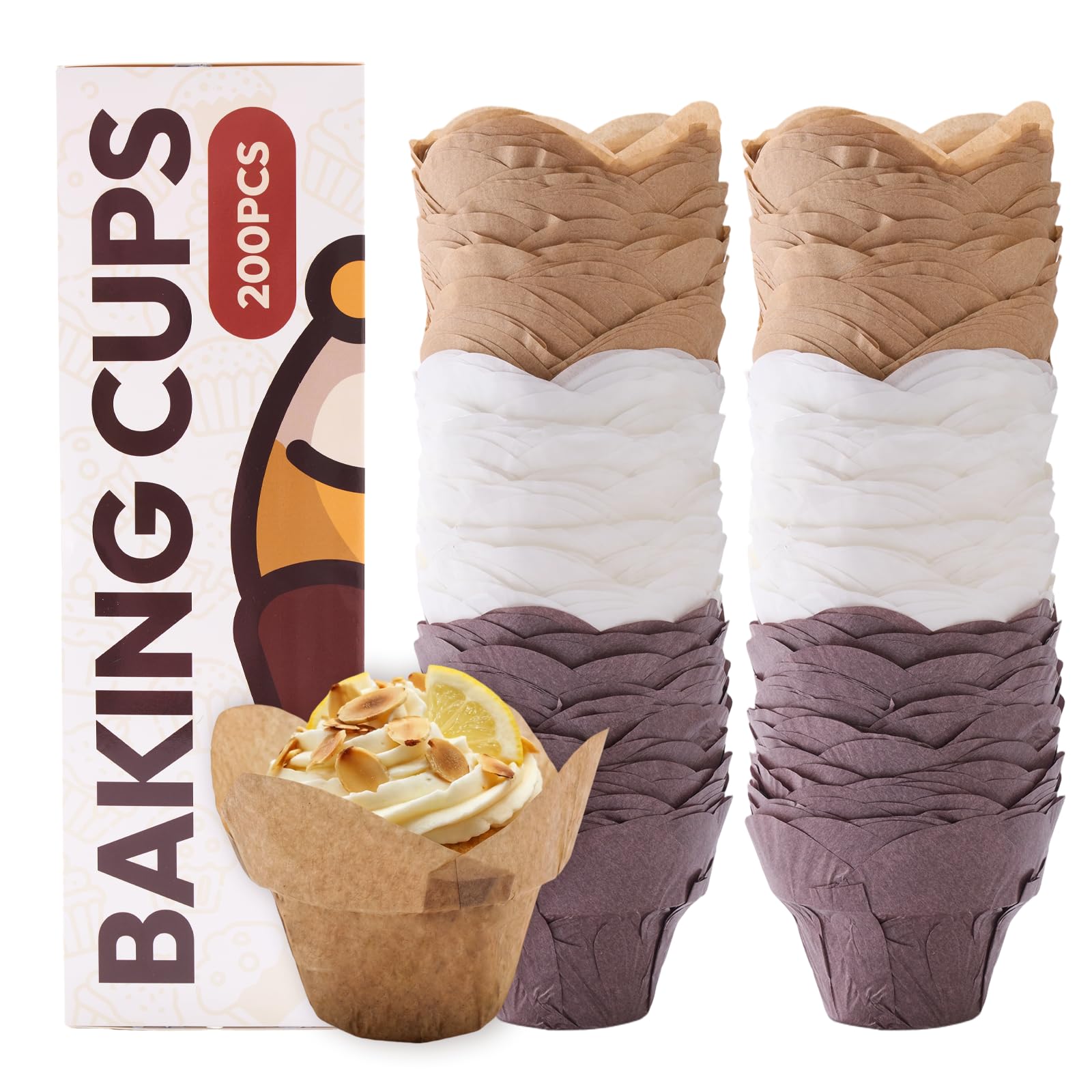 Katbite Moldes para cupcakes con forma de loto, 200 unidades, para hornear magdalenas