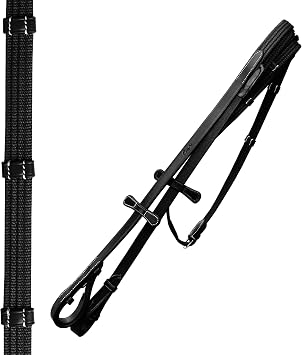Exion Dressage Bridle for Horses Anatomical Leather Bridle with Padded Noseband & Browband | Includes Web Reins with Hand Stoppers | Black & Brown | Cob, Full, Pony & Warmblood Sizes