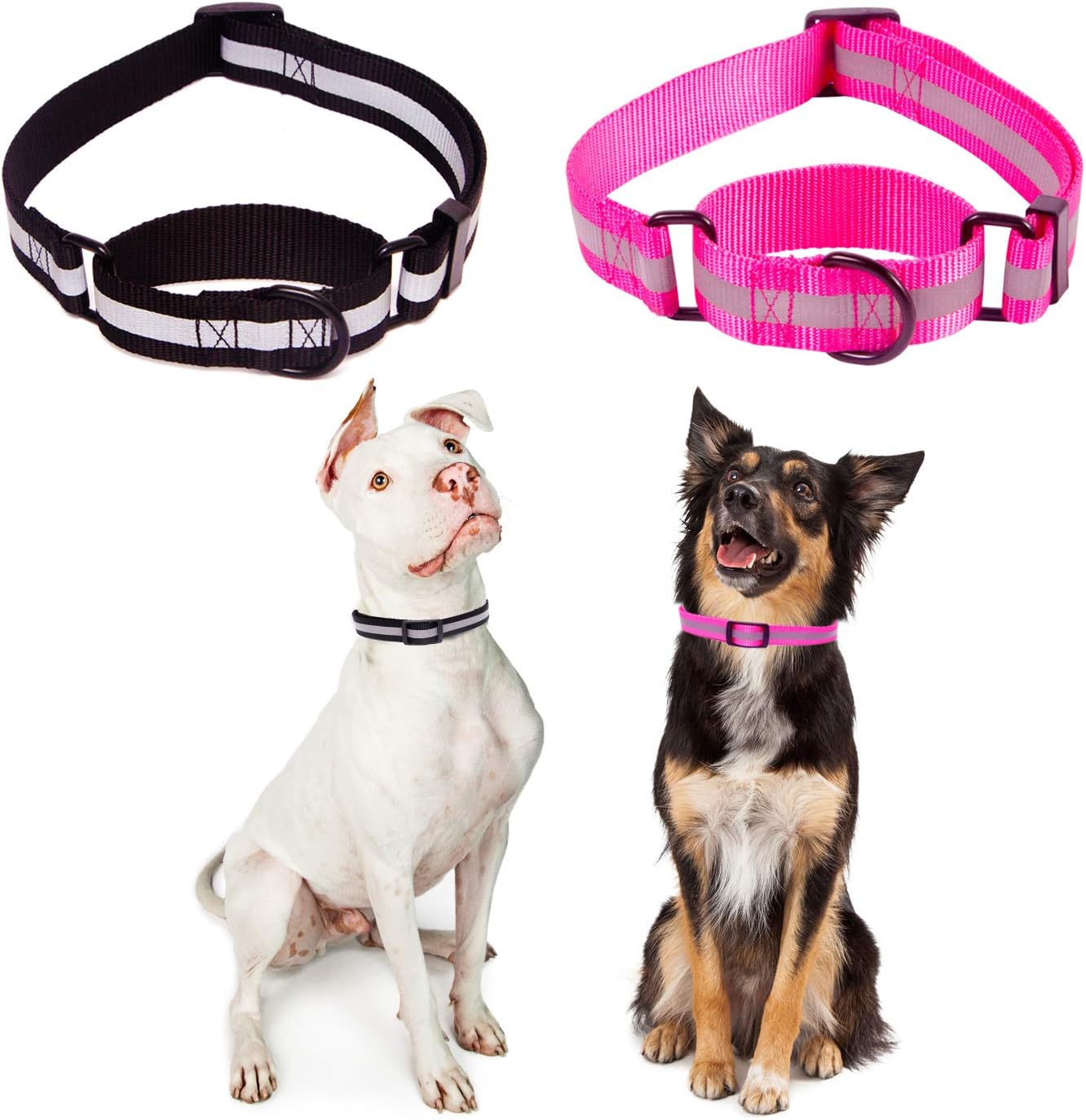 D-BUY 2 Pack Reflective Nylon Dog Collar, Martingale Reflective Dog Collar, Adjustable, Soft and Safety Dog Collar for Walking,…