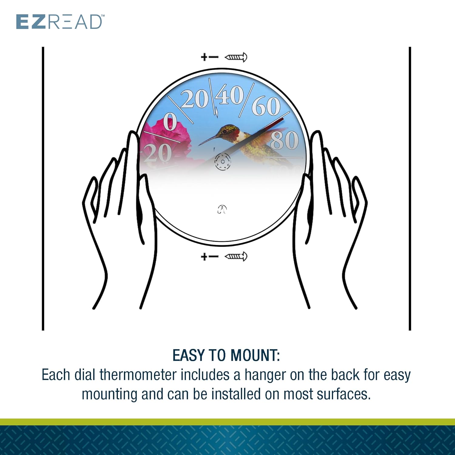 Headwind Consumer Products EZREAD Hanging Dial Thermometer - Weather Thermometers for Indoor and Outdoor Use, Large 12.5 Inch Diameter, Easy-to-Read Numbers, Hummingbird