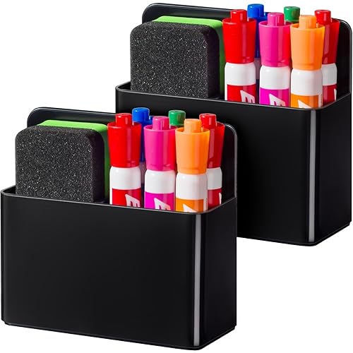 BEYGORM 2 Pack Plastic Magnetic Pen Holder for Refrigerator, Dry Erase Marker Holder for Whiteboard,Magnet School Locker Organizer Accessories, Pencil Cup, Pen Caddy, Classroom Organization(Black)