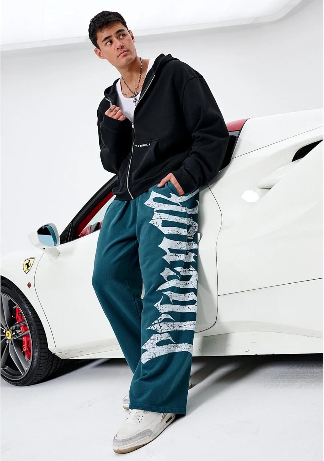 Mens Graphic Sweatpants Baggy Straight Leg Joggers Cotton Stretch Big and Tall Drawstring Pockets - Image 3