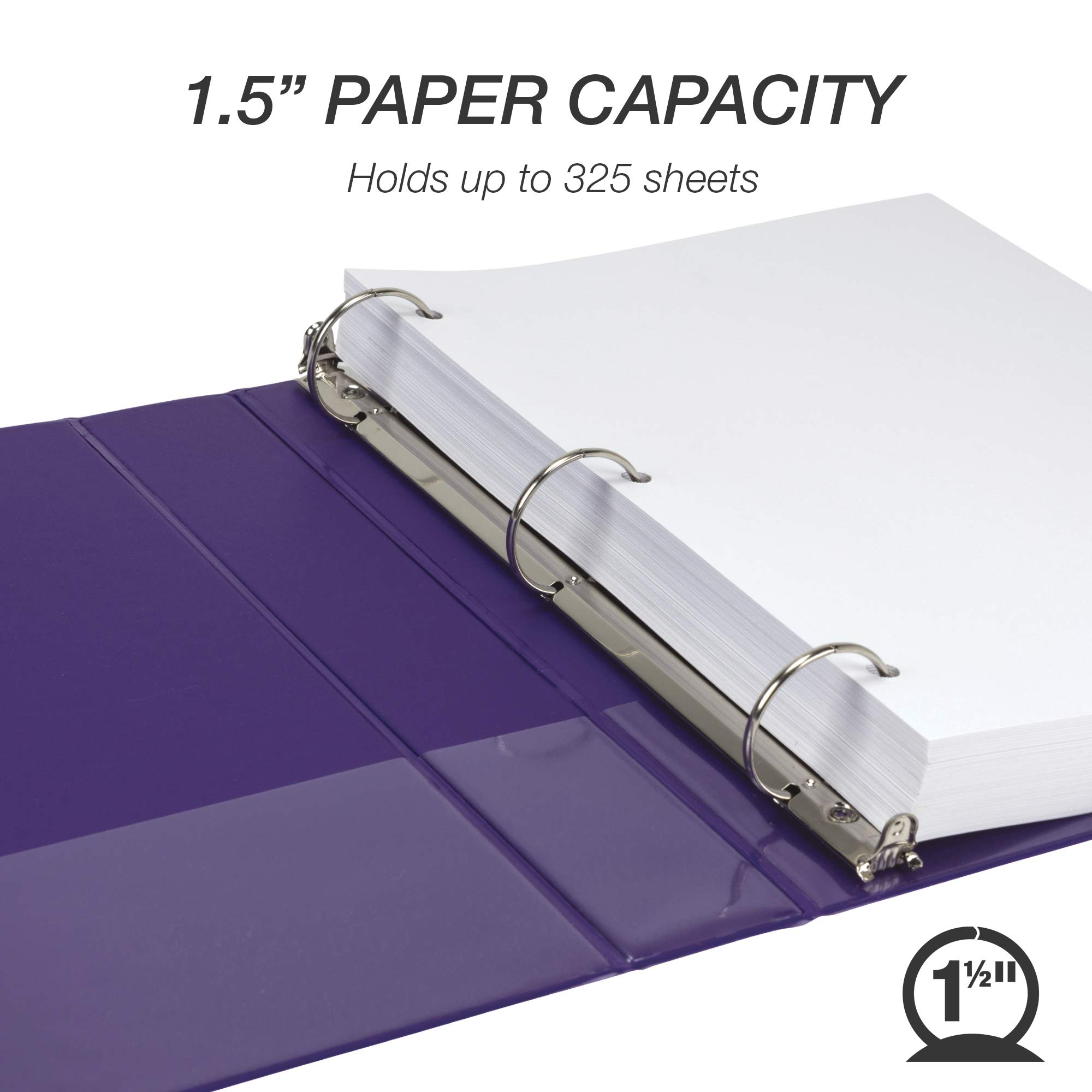 Samsill Raccoglitore a 3 anelli da 3,8 cm, prodotto negli Stati Uniti, con anello rotondo economico, copertina trasparente, capacità 325 fogli, per scuola, casa, ufficio, viola