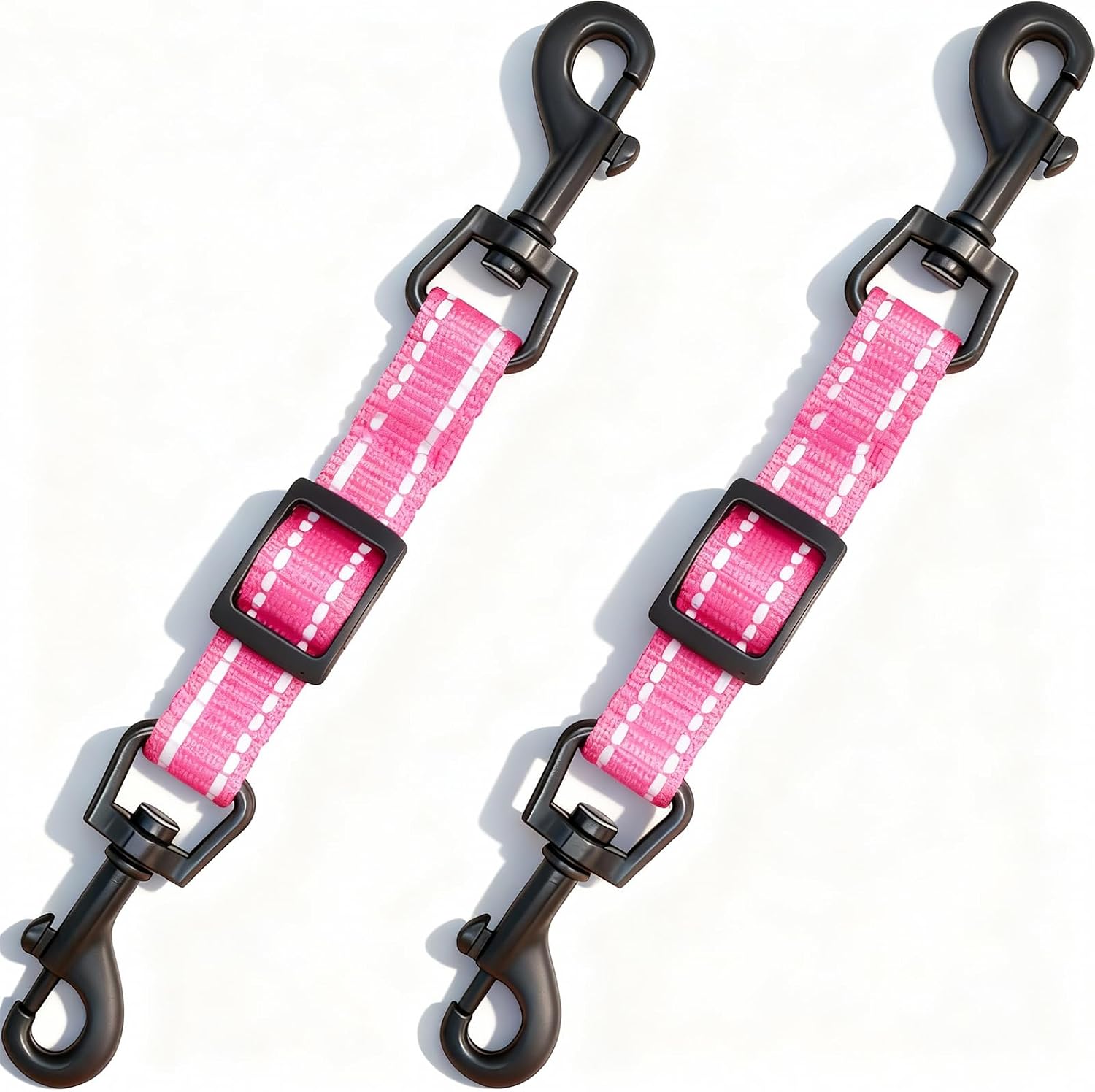 2 Pcs Dog Collar Safety Clips with Double Ended Clasps | Adjustable Collar Backup Clip for Dog Harness & Collars Connectors, Training for Walking, Running, and Hiking, Safety Clip - Pink