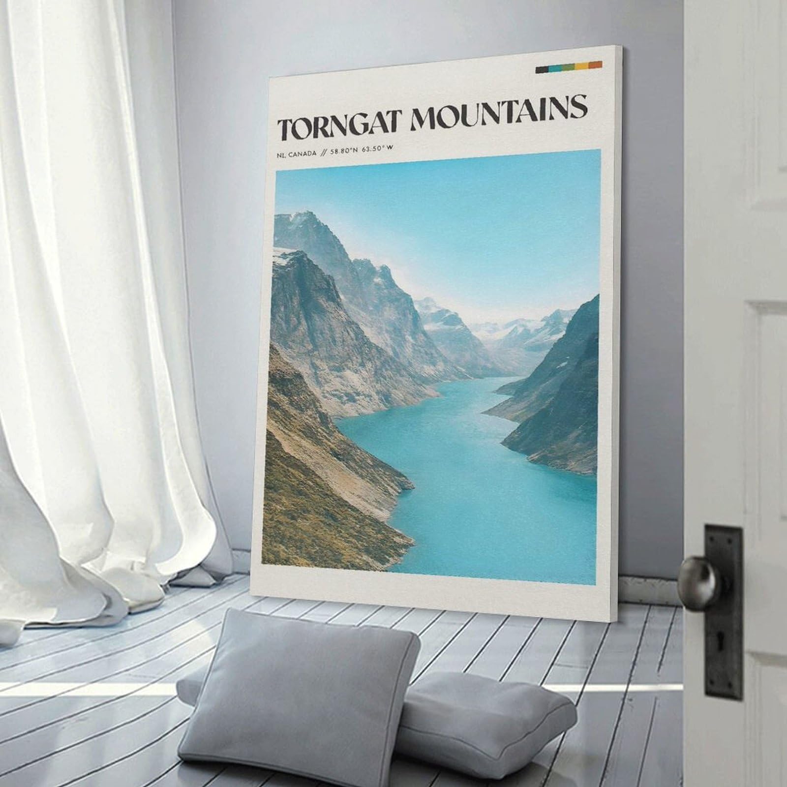 Junmoney Canvas Wall Picture Torngat Mountains Landscape, 24x36inch(60x90cm), for Calm Bedrooms, Home Corners Or Flats, Decorative Wall Art for Cosy Rooms