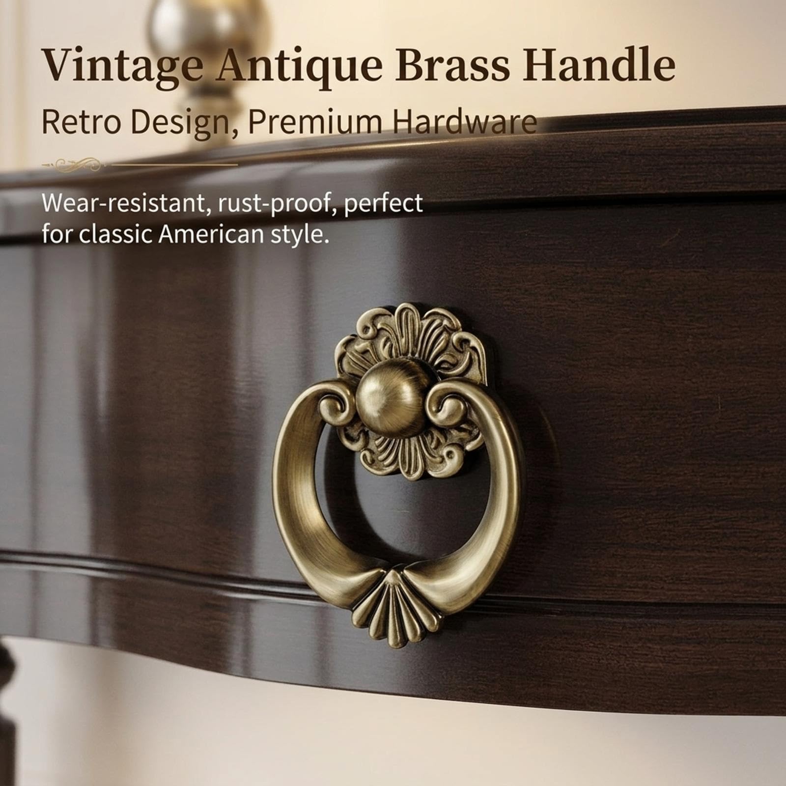 Console vintage en bois massif avec tiroir, table étroite en demi-lune