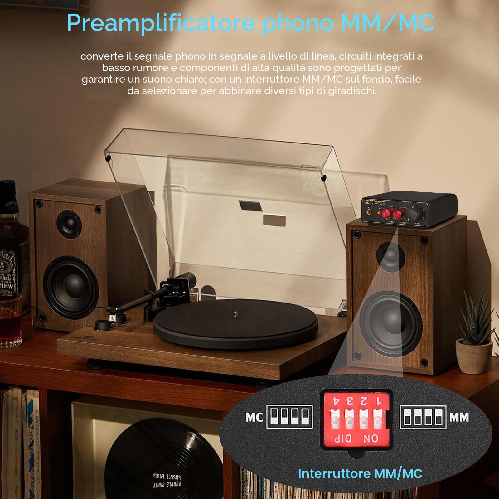 HiFi MM/MC RIAA Phono Preamp Giradischi Preamplificatore LP Vinyl Turntable (T14-EQ)