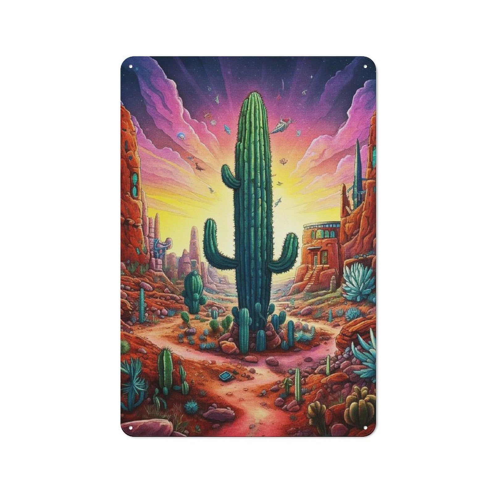 Junmoney Style-15 Secret Cactus Workshop Style Metal Wall Decor 30X20cm, Decorative Metal Plaque For Garage, Hobby Room, Office Or Man Cave